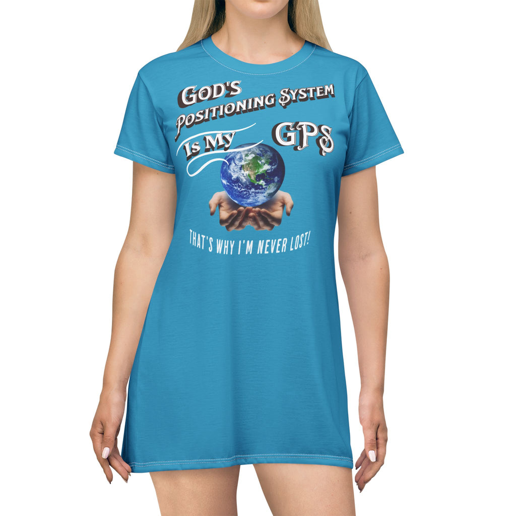 GPS God's Positioning System Inspiration Timeless-Teal Sleeper T-Dress With-A-Message, Match It With CC Blu Little-Boy Shorts & Socks