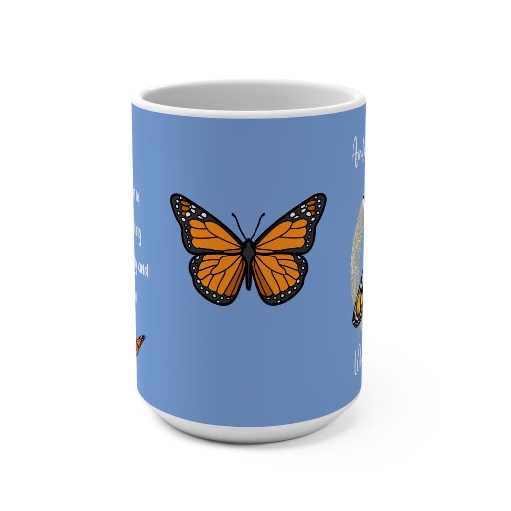 Stunning 15oz Carolina Blue Monarch Coffee Mug With-A-Message to Start Your Day Flying! Match With Custom Journal to Chart Your Course!