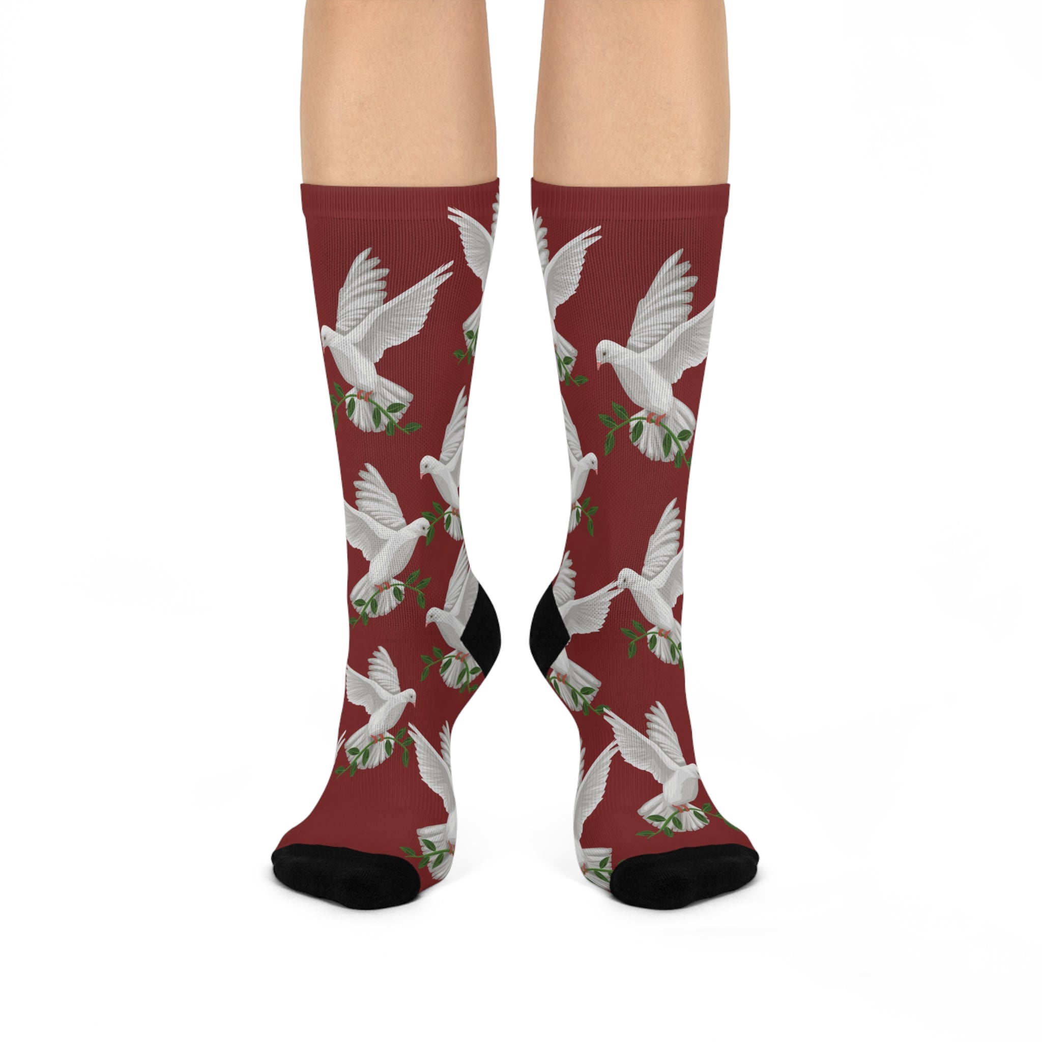 God's GPS Cardinal Red "Dove Of Peace" Socks Will Guide Your Feet Home! Match Them With CC Blu's Sleeper T-Dress & "Little-Boy" Shorts.