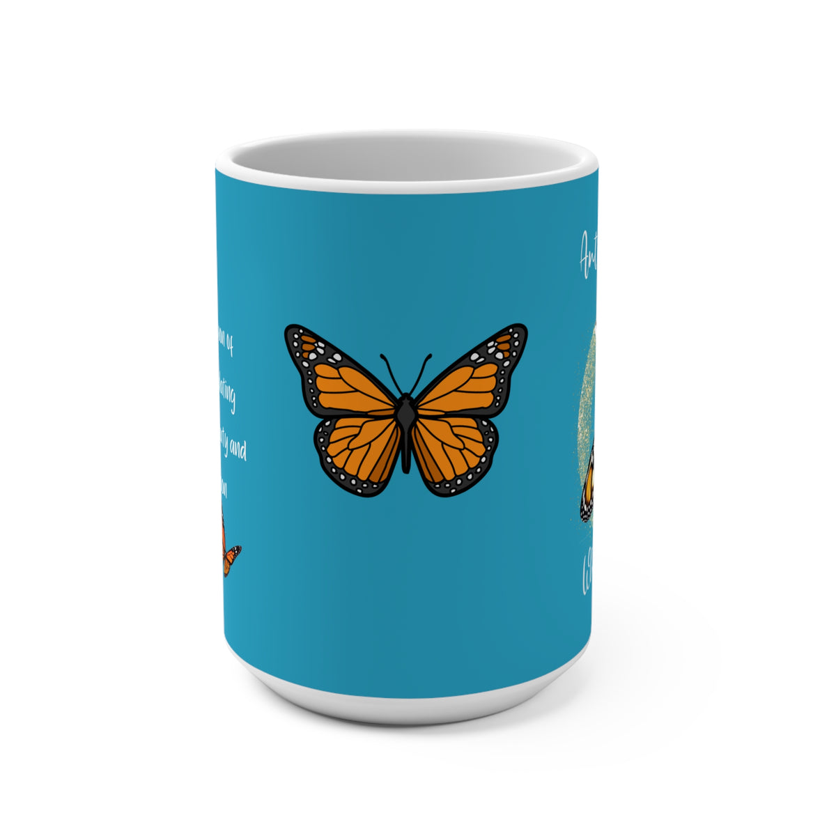 15oz Monarch Miracle Tantalizing Teal Coffee Mug With-A-Message, Butterfly Designed to Match CC Blu's Monarch Gift Sets.