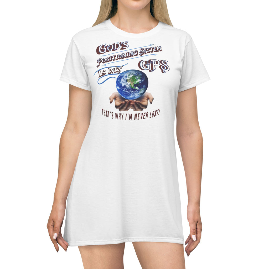 GPS God's Positioning System Whisper White SleeperT-Dress With-A-Message. Match With CC Blu SlumberWear Sleep-Shorts & Socks.