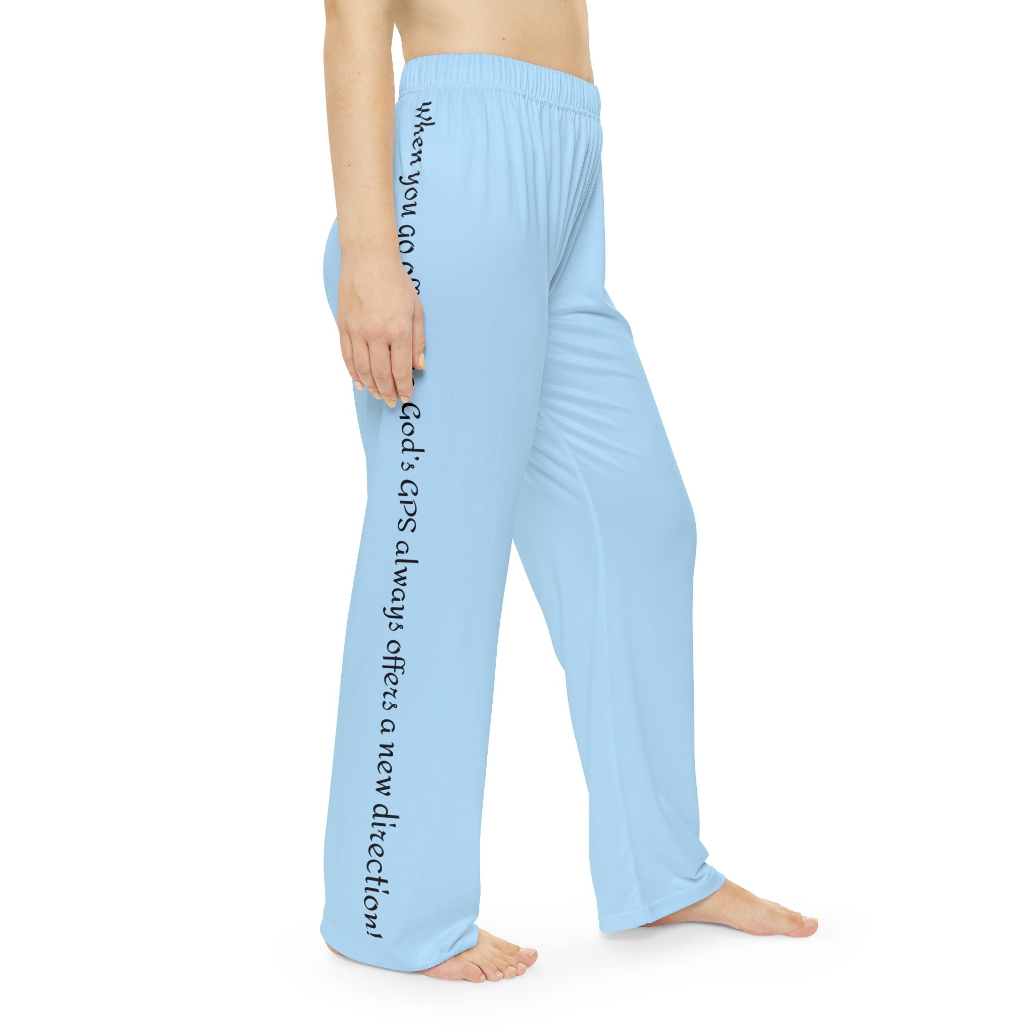 GPS Light Blue Peace Dove Pajama Bottoms With God's Driving Directions (Down The Sides) To Keep You Safe At Night!