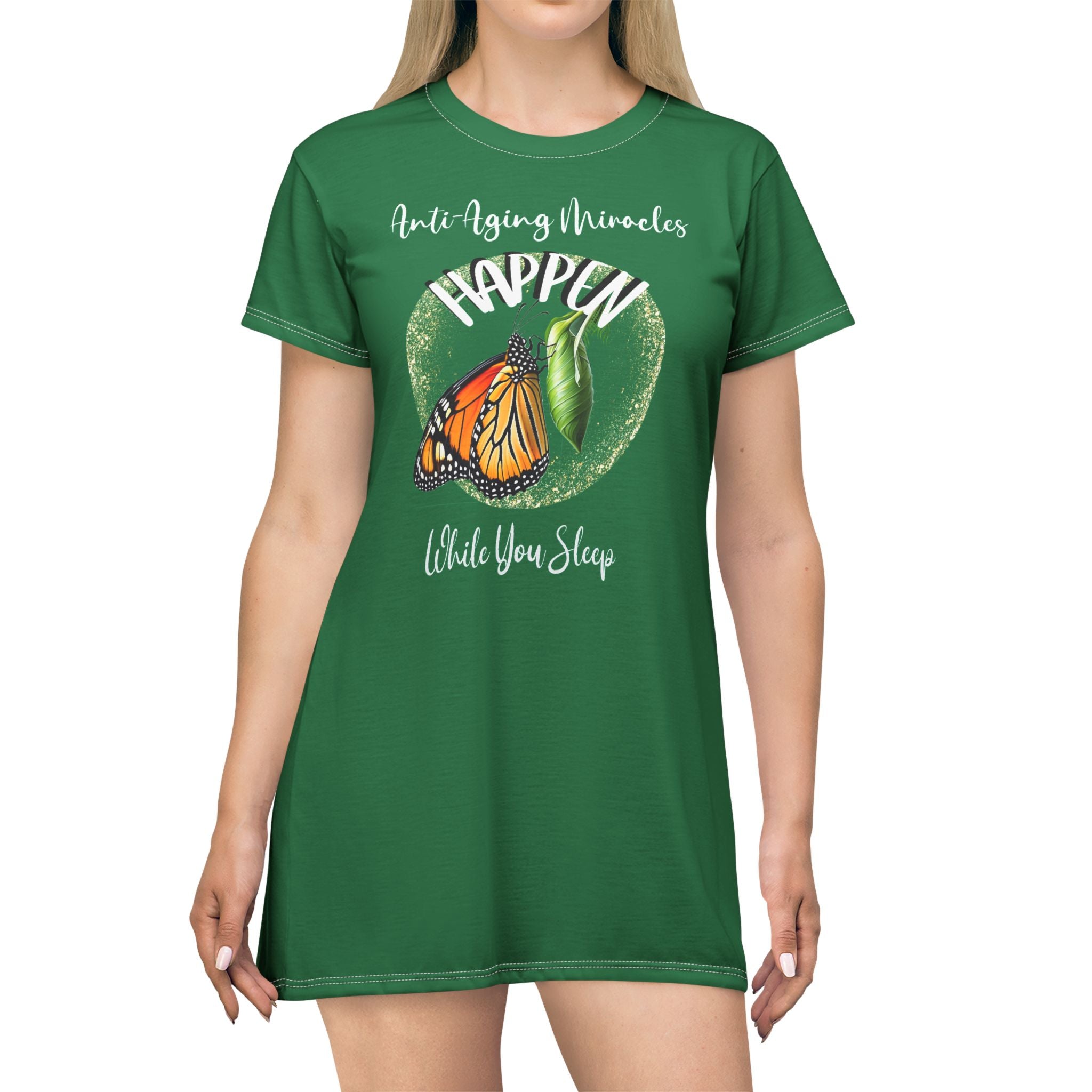 Monarch Miracle Green Goddess Sleeper T-Dress With-A-Message  Matches CC Blu's SlumberWear Undies & Socks!