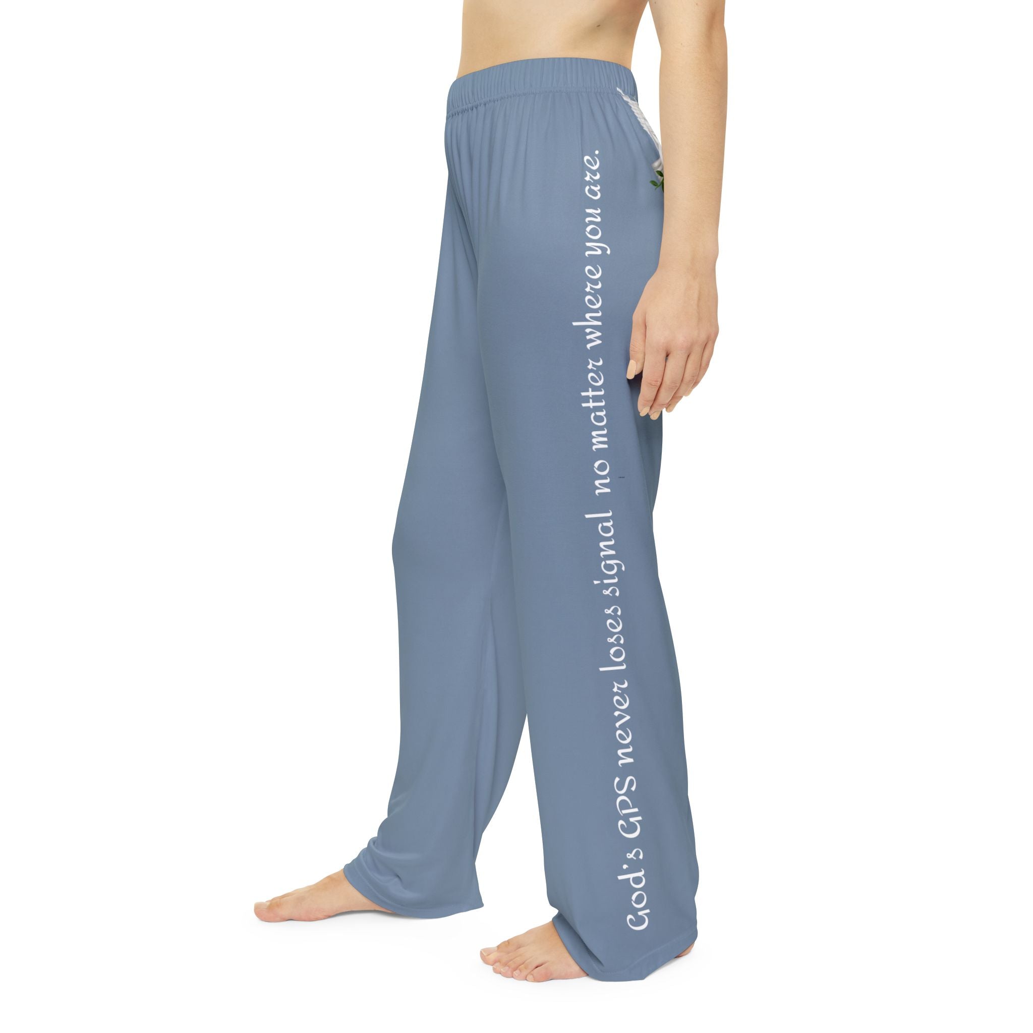 God's Blue Jean GPS Pajama Bottoms With a Message Have Driving Directions on Each Side, Match it with Blue Jean Premium Hoodie Sleep-Shirt & Socks