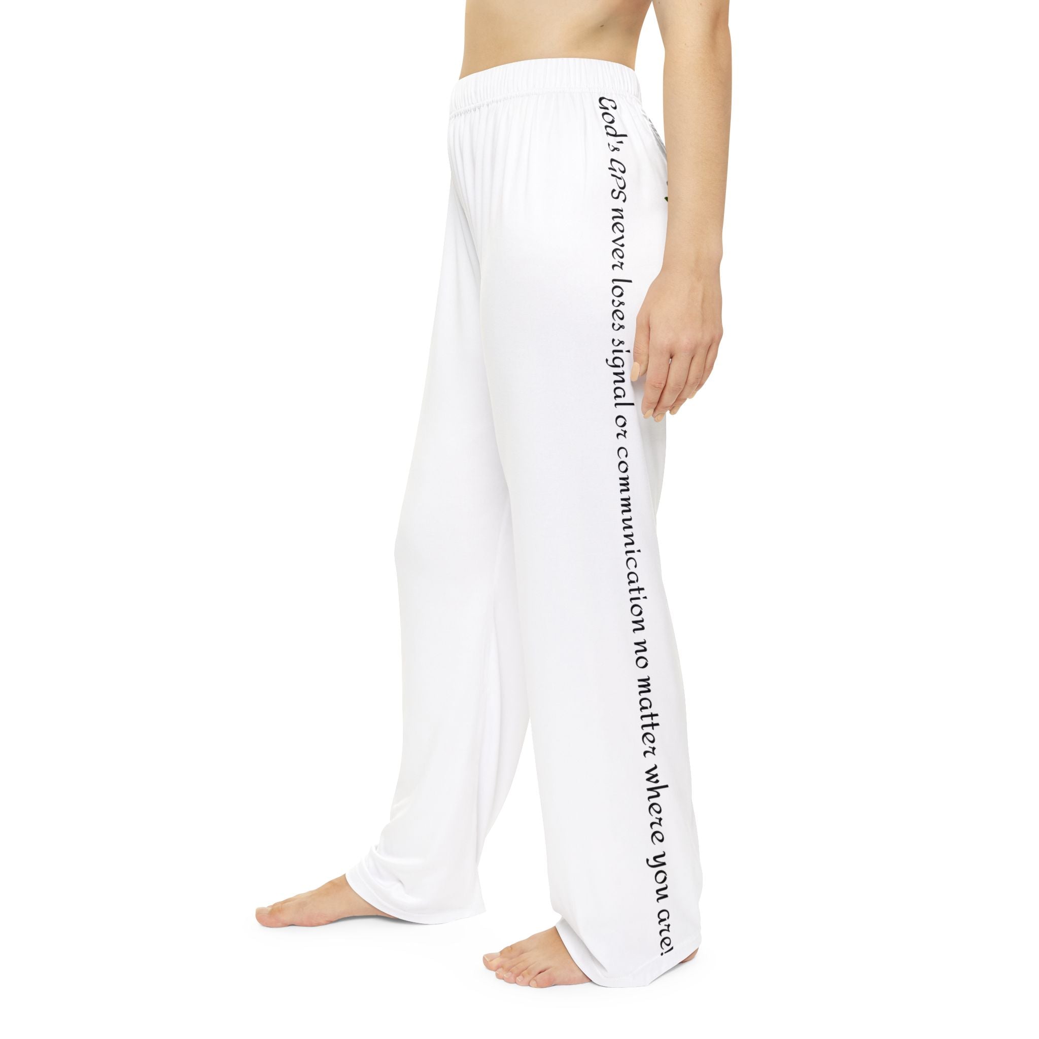 GPS White Peace Dove Pajama Bottoms With God's Driving Directions (Down The Sides) To Keep You Safe At Night!
