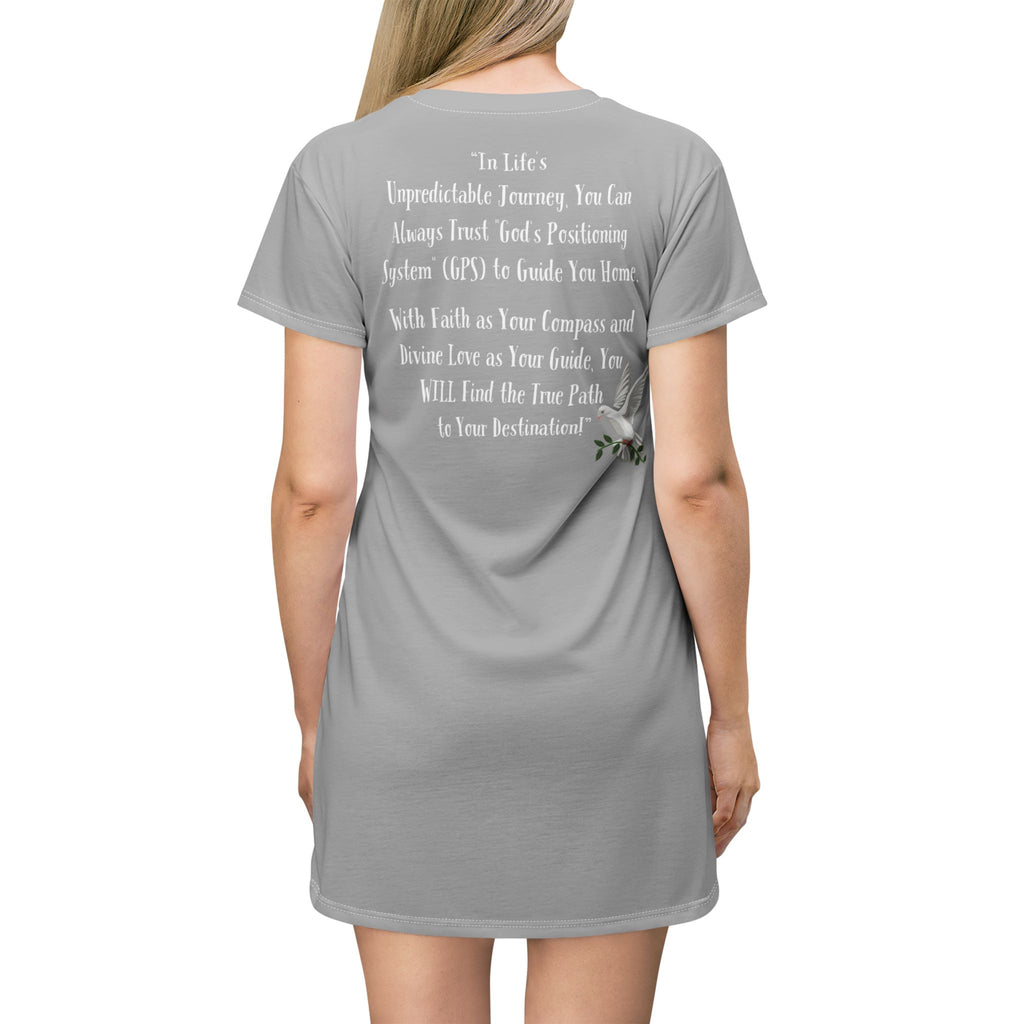 GPS God's Positioning System Gifted Grey SleeperT-Dress With-A-Message. Match With CC Blu SlumberWear Sleep-Shorts & Socks.