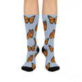 Monarch Miracle Women's Light Blue Butterfly  Cushioned Heel &Toe Super Crew Stretch Socks! Match With CC Blu's SlumberWear.