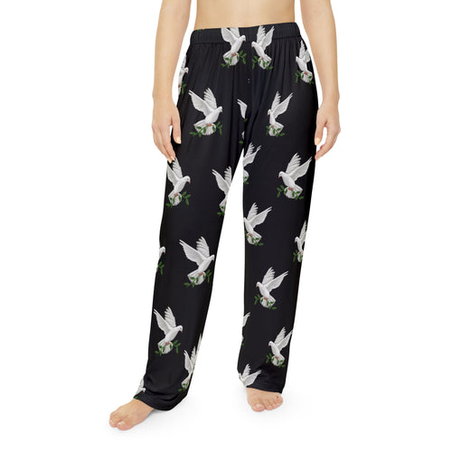 CC Blu's Black Dove of Peace Pajama Bottoms are Made to Match God's GPS Black Hooded Sleeper Shirt!