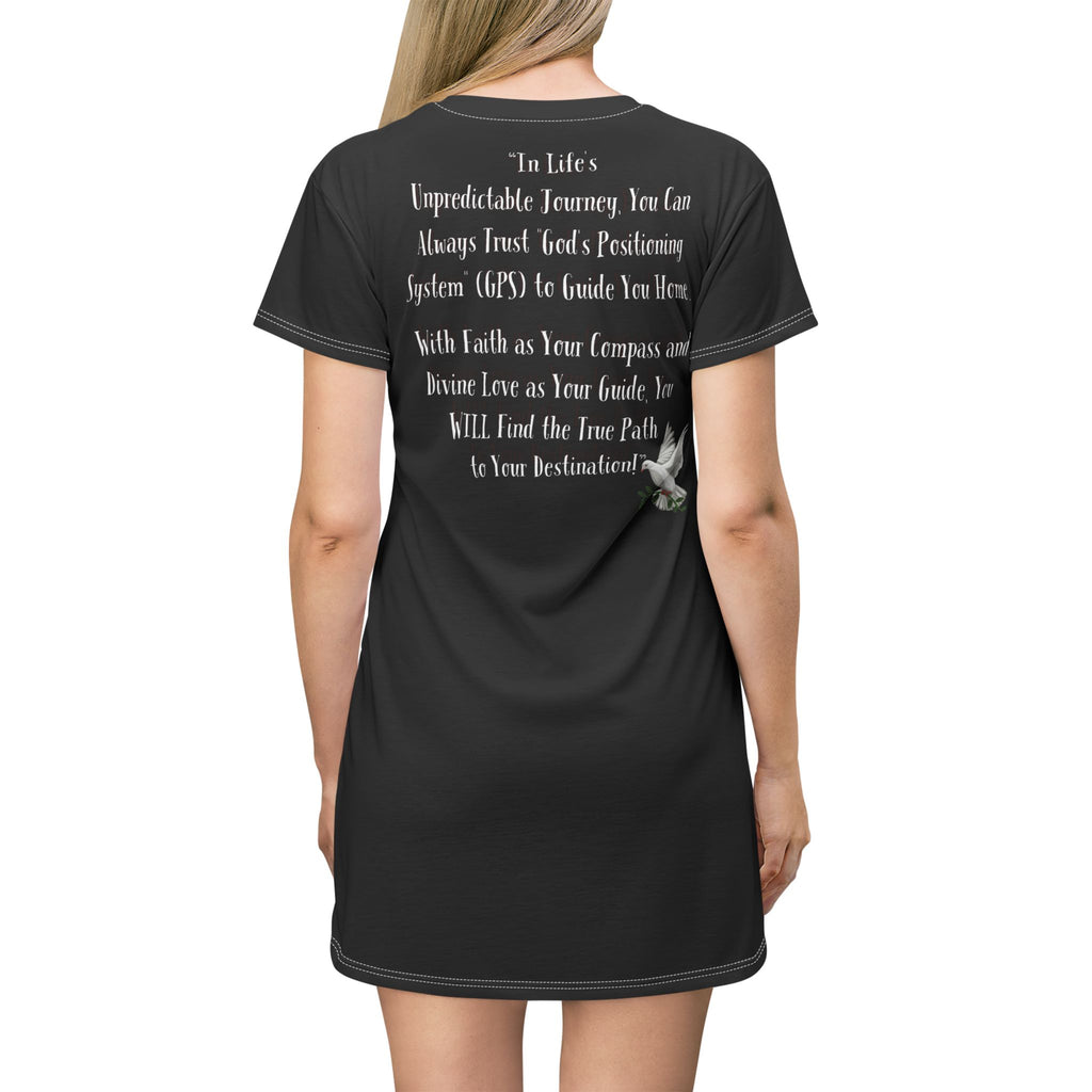GPS, God's Positioning Systems Inspirational Beyond Black Sleep-Shirt T-Dress With-A-Message. Match With CC Blu Undies & Socks