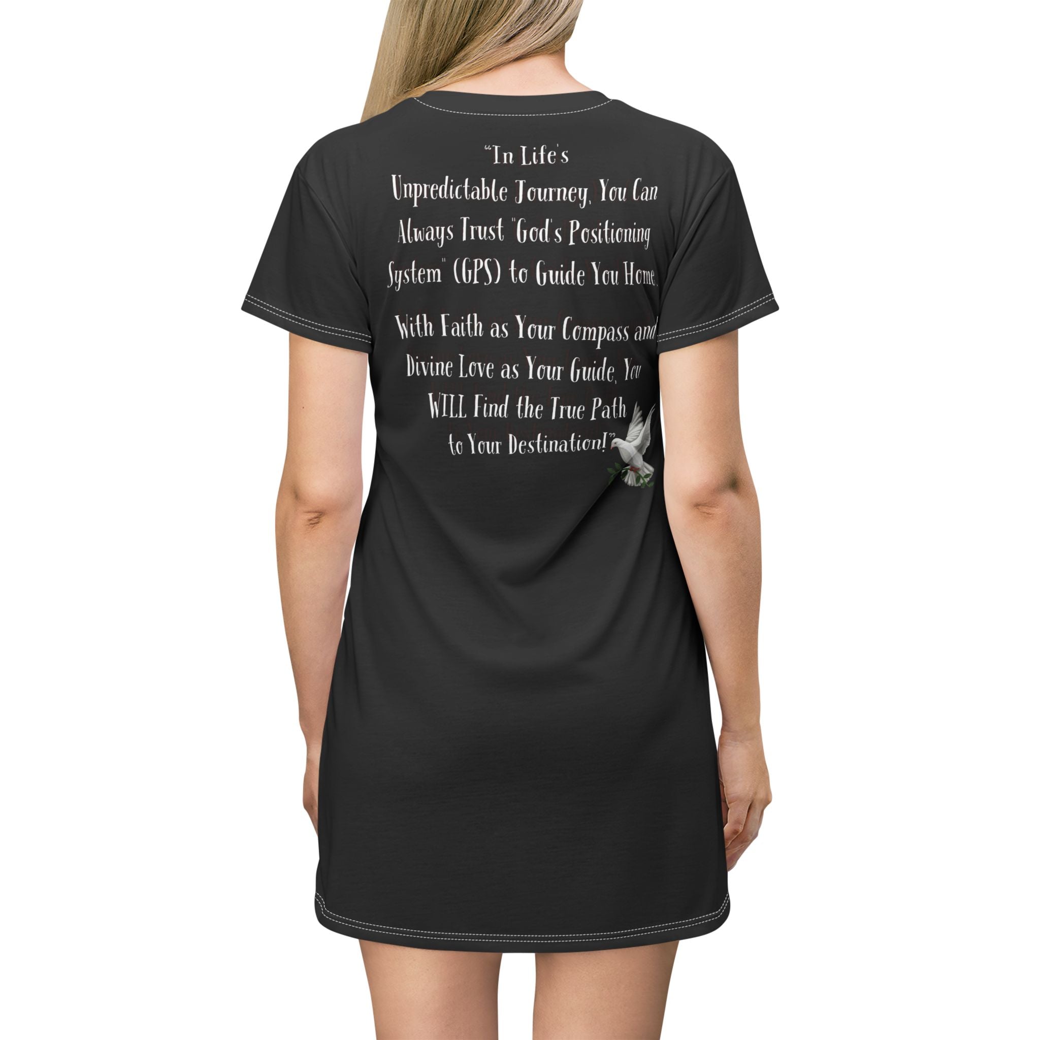 GPS, God's Positioning Systems Inspirational Beyond Black Sleep-Shirt T-Dress With-A-Message. Match With CC Blu Undies & Socks