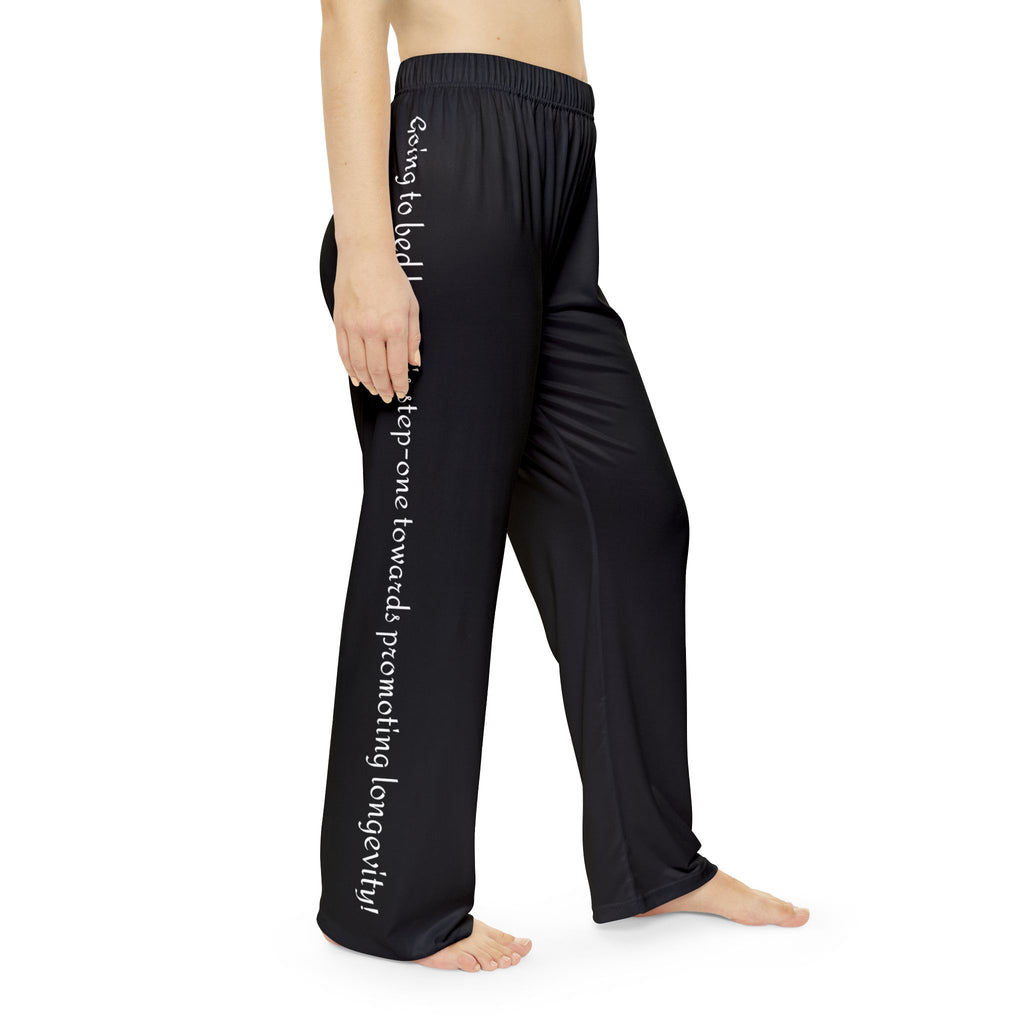 Women's Happy Habit Black Pajama Bottoms With An Inspirational Message On Each Legs & 2 Hearts  On The Back.