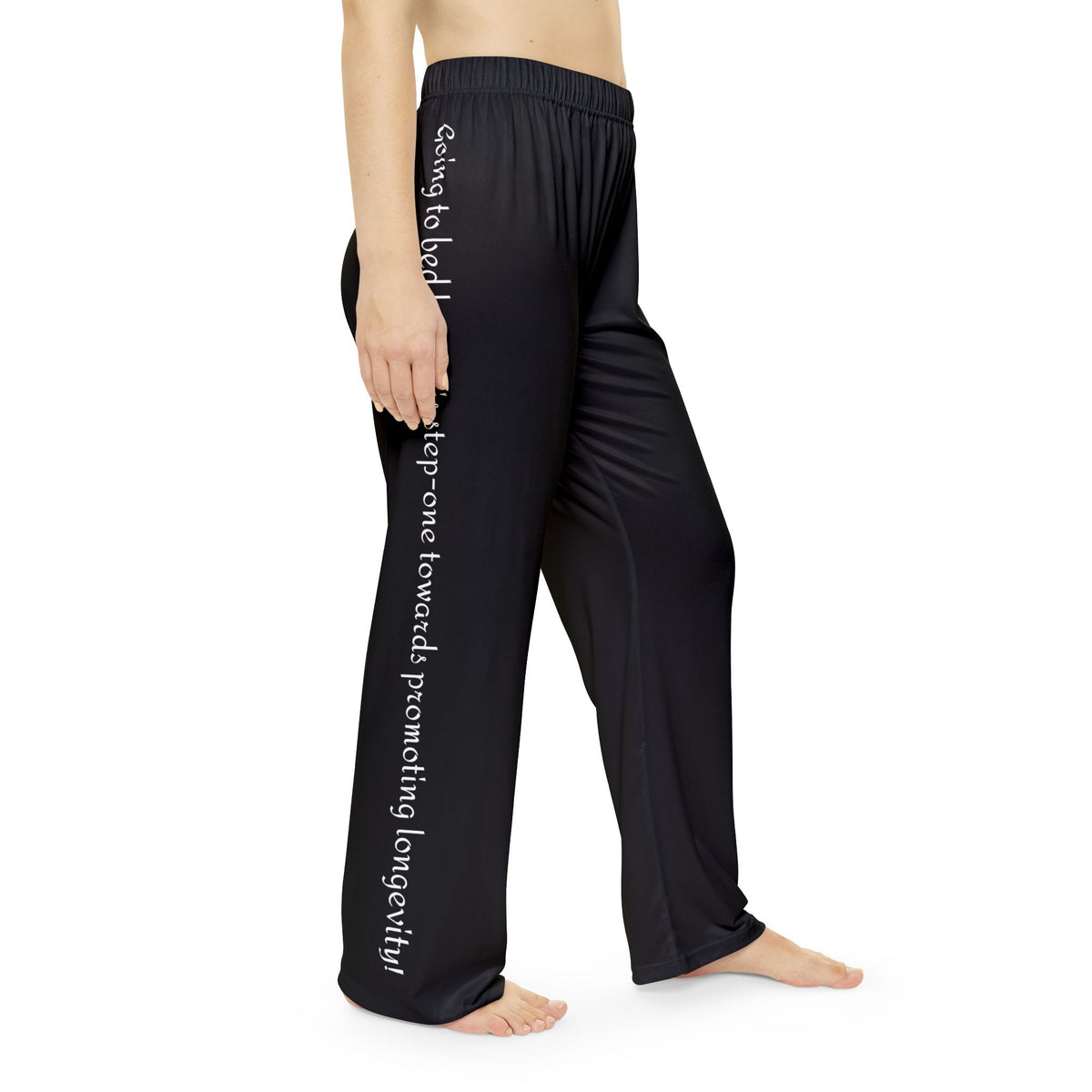 Women's Happy Habit Black Pajama Bottoms With An Inspirational Message On Each Legs & 2 Hearts  On The Back.