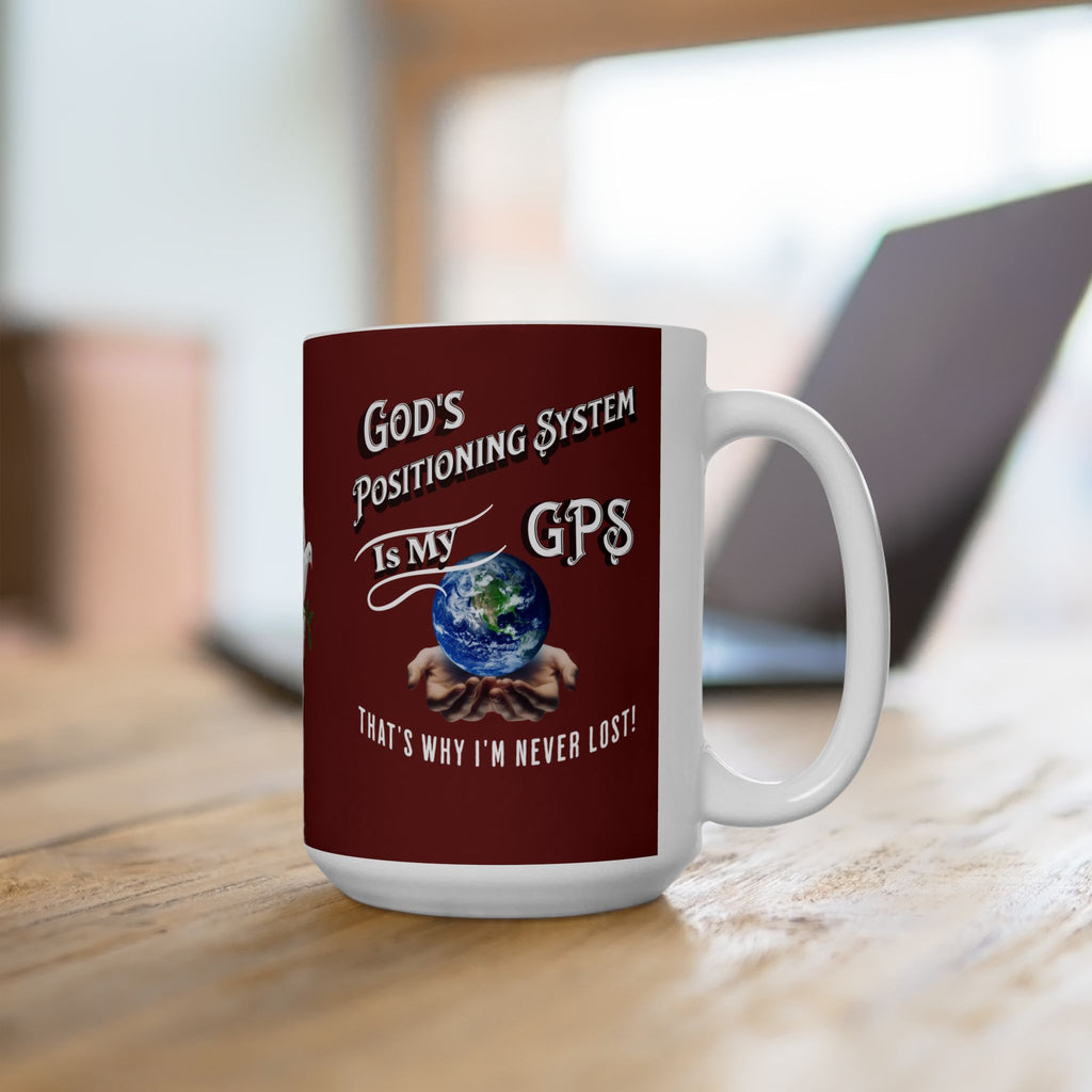 Gods Positioning System (GPS) Cardinal Red "Mug-With-A-Message". Add with CC Blu's Matching Tracking Journal & Map Your Day!