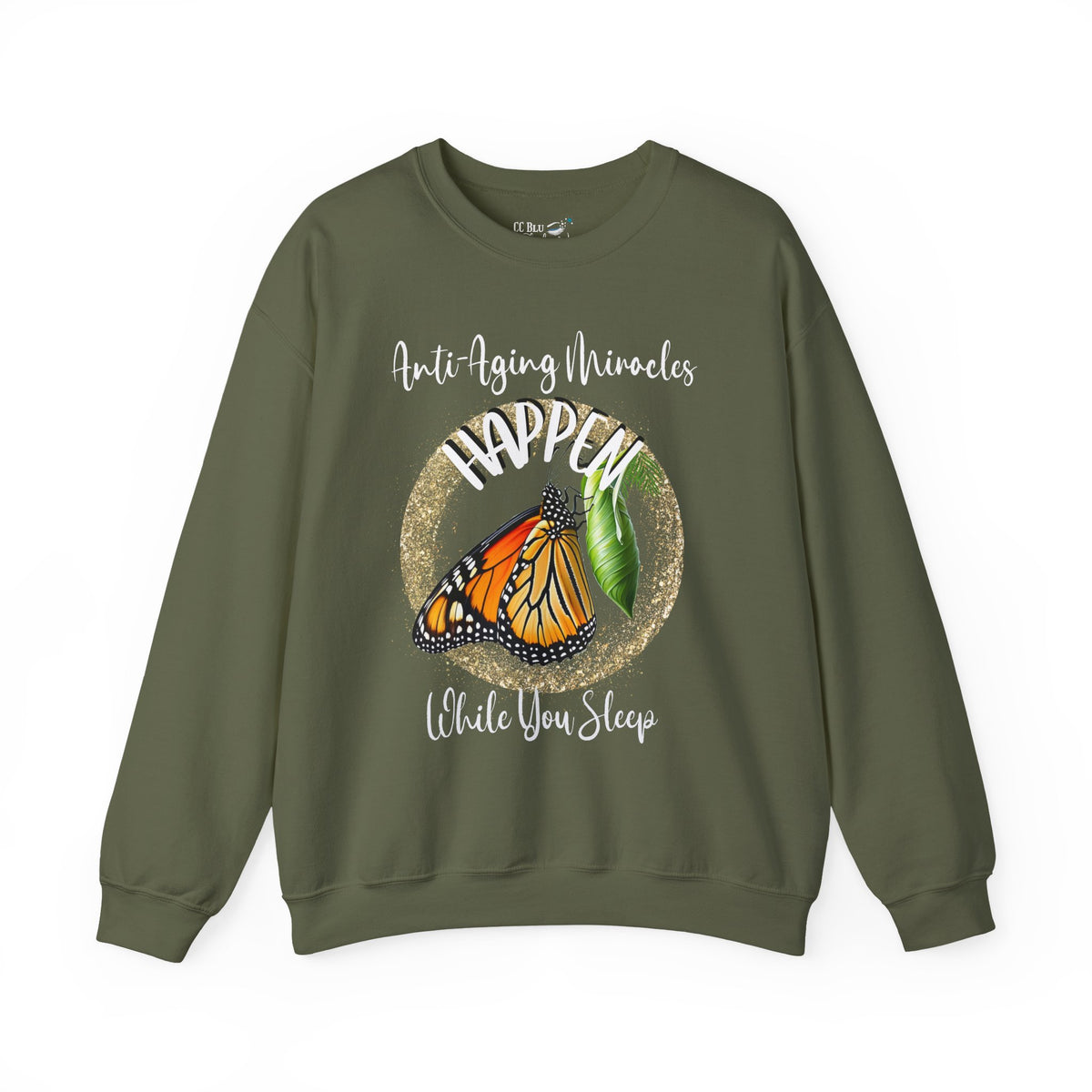 Women's Military Green Sweatshirt Style Pajama Top With-A-Message Mix & Matches CC Blu's PJ Pants & Socks Gift Sets.
