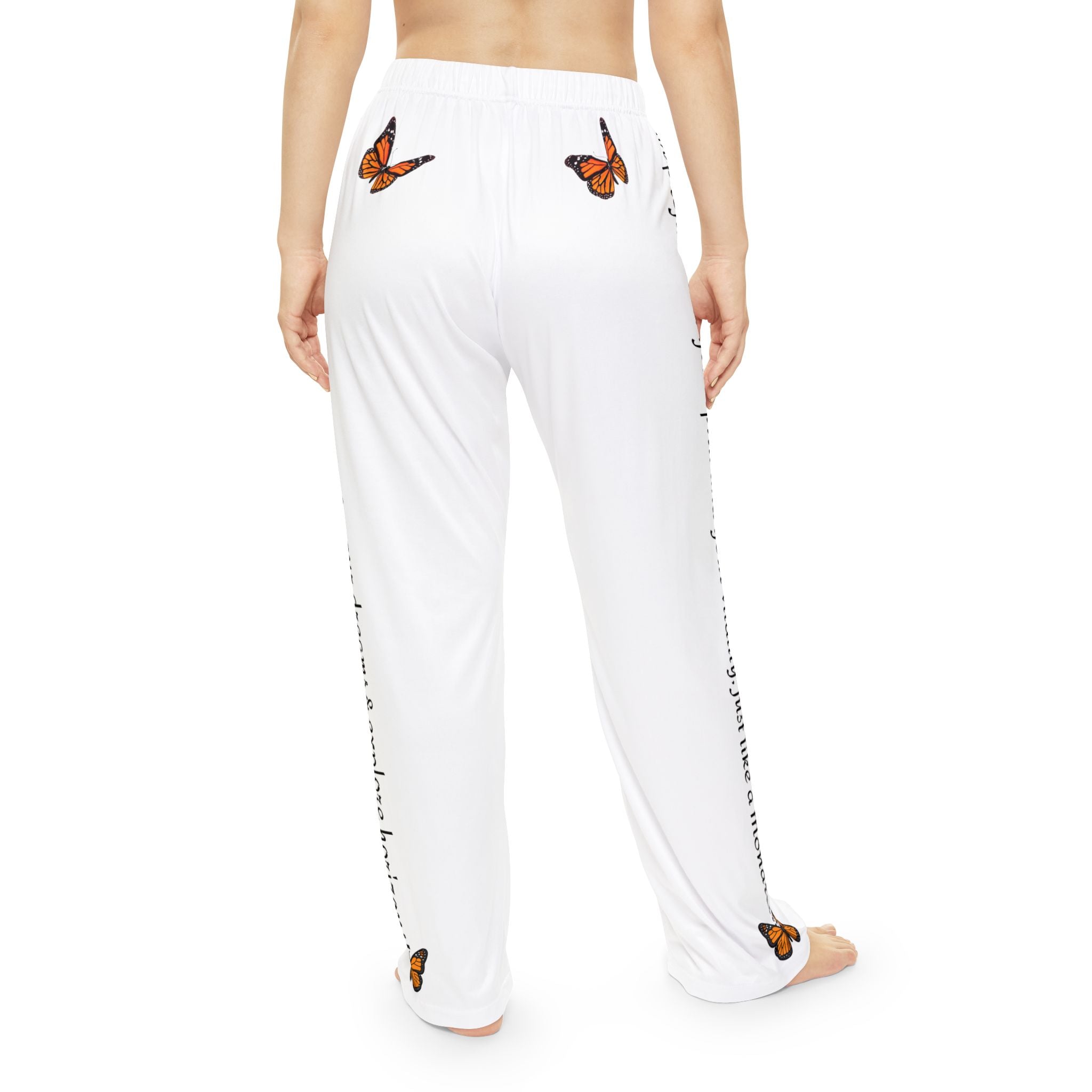 Women's Inspirational Monarch Miracle White Pajama Pants With-A-Message! Pair Them With Monarch Racerback Sleeper-Tank for Summer Fun!