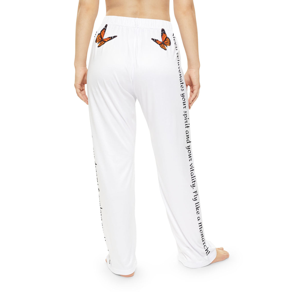 Monarch Miracle Inspirational Winter White Pajama Bottoms With-A-Message On Each Leg & Butterfly's On The Back. Who Knew?