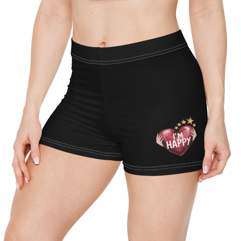 Women's Inspirational Happy Habit Black "Little-Boy" Shorts With-A-Heart, Designed to Match CC Blu's V-Neck Sleeper-Shirt & Socks!