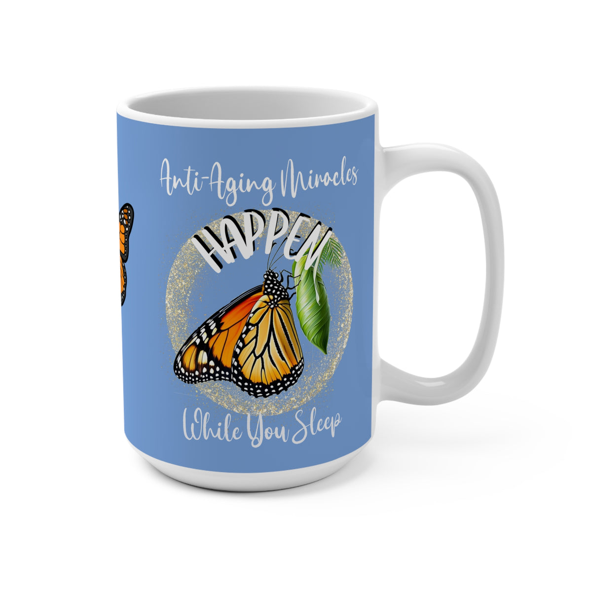Stunning 15oz Carolina Blue Monarch Coffee Mug With-A-Message to Start Your Day Flying! Match With Tracking Journal to Chart Your Course!