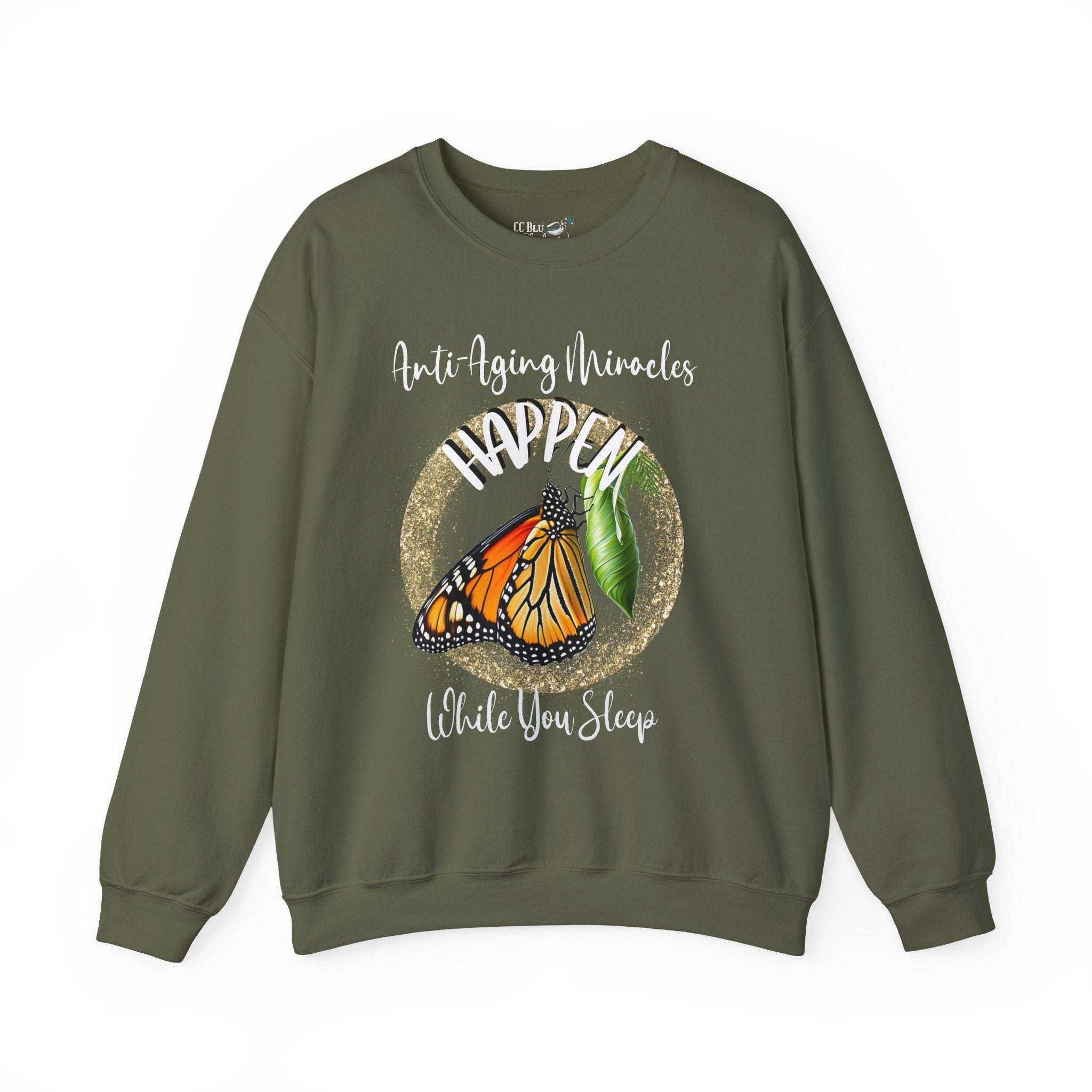 Women's Military Green Sweatshirt Style Pajama Top With-A-Message Mix & Matches CC Blu's PJ Pants & Socks Gift Sets