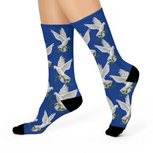 God's Positioning System GPS Beyond Blue Dove Peace Socks, Cushioned Heel-&-Toe. Matches CC Blu's Little-Boy Pants Mugs & Journals.