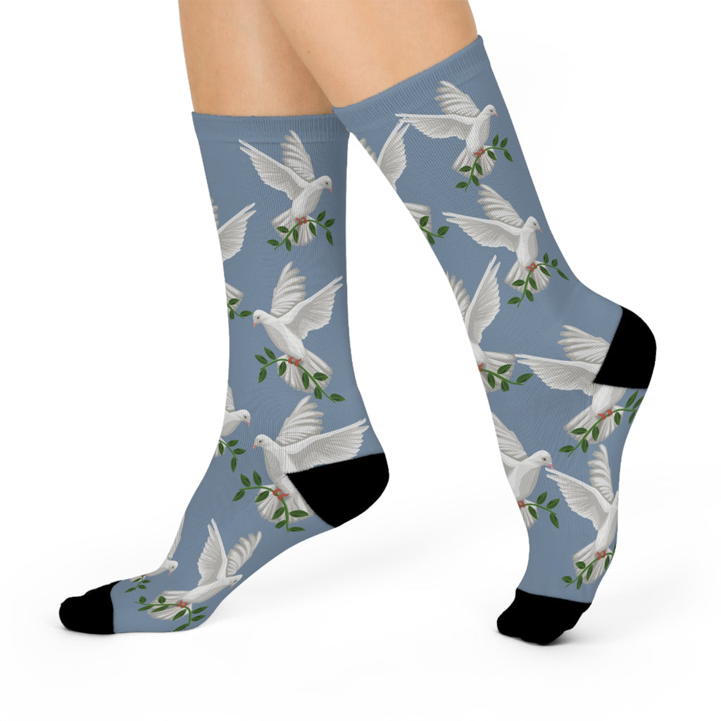 GPS: God's Positioning System Blue Jean "Dove of Peace" Socks  Are Designed To Match All CC Blu Blue Jean Slumbrtwear