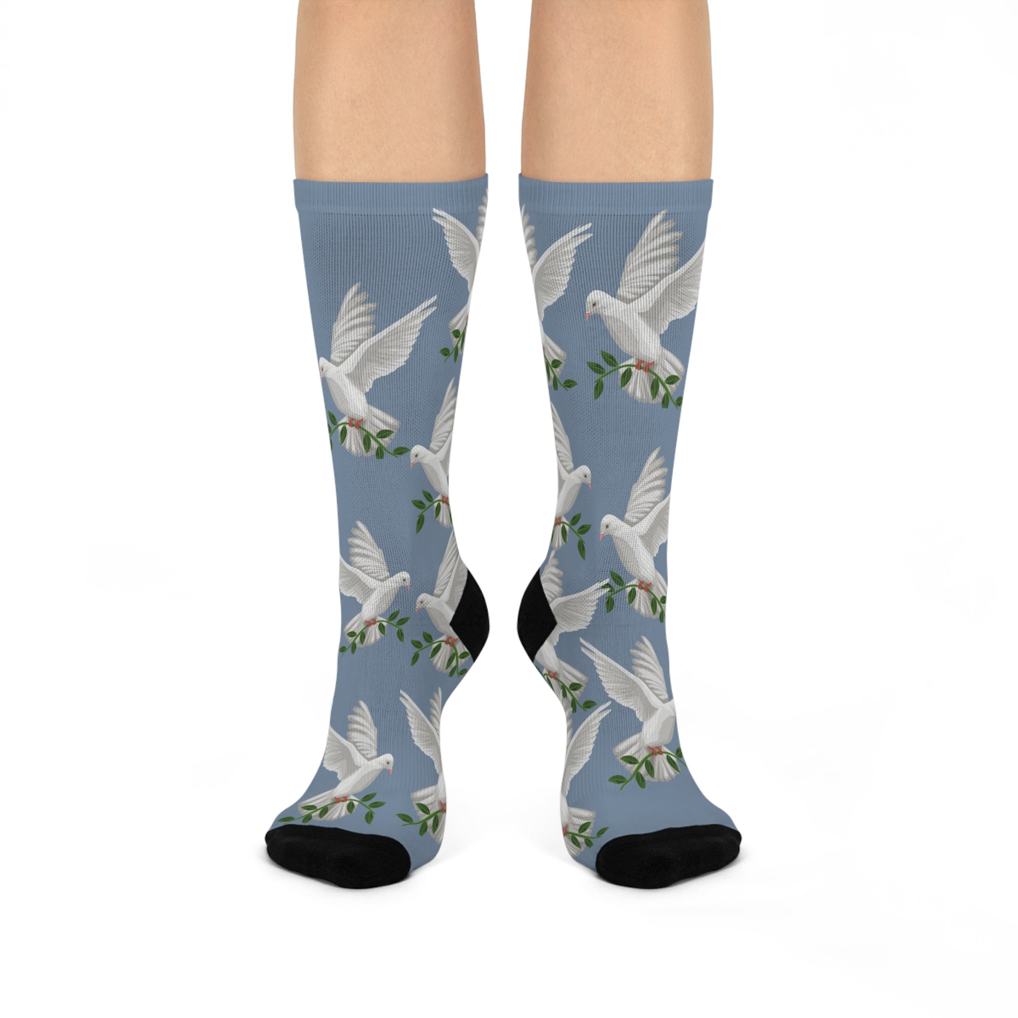 GPS: God's Positioning System Blue Jean "Dove of Peace" Socks  Are Designed To Match All CC Blu Blue Jean Slumbrtwear