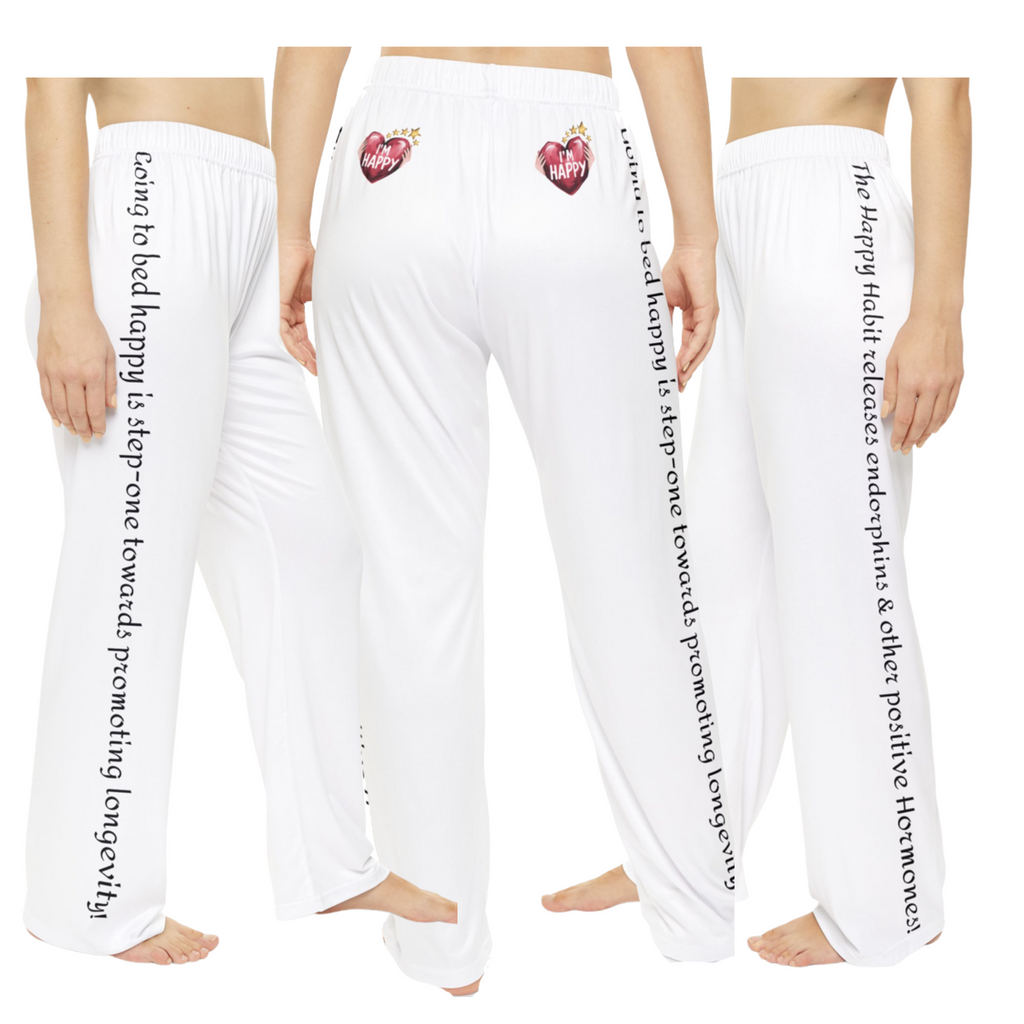 Women's White  Happy Habit Pajama Bottoms With An Inspirational Message! Mix & Match With CC Blu's PJ Sleeper To, Socks & Mug!