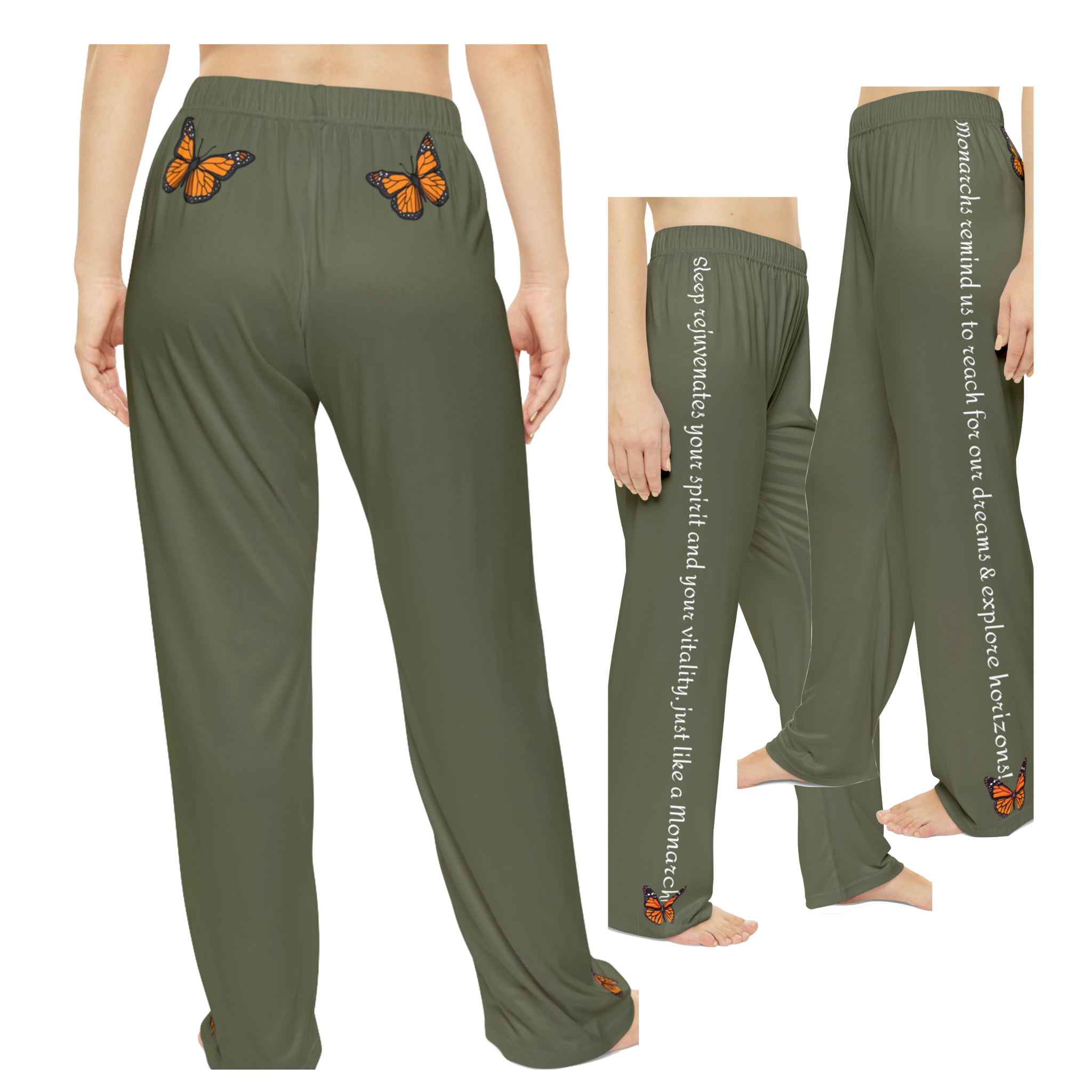 Inspirational Monarch Miracle Military Green Pajama Bottoms With-A-Message! Mix & Match CC Blu's SlumberWear
