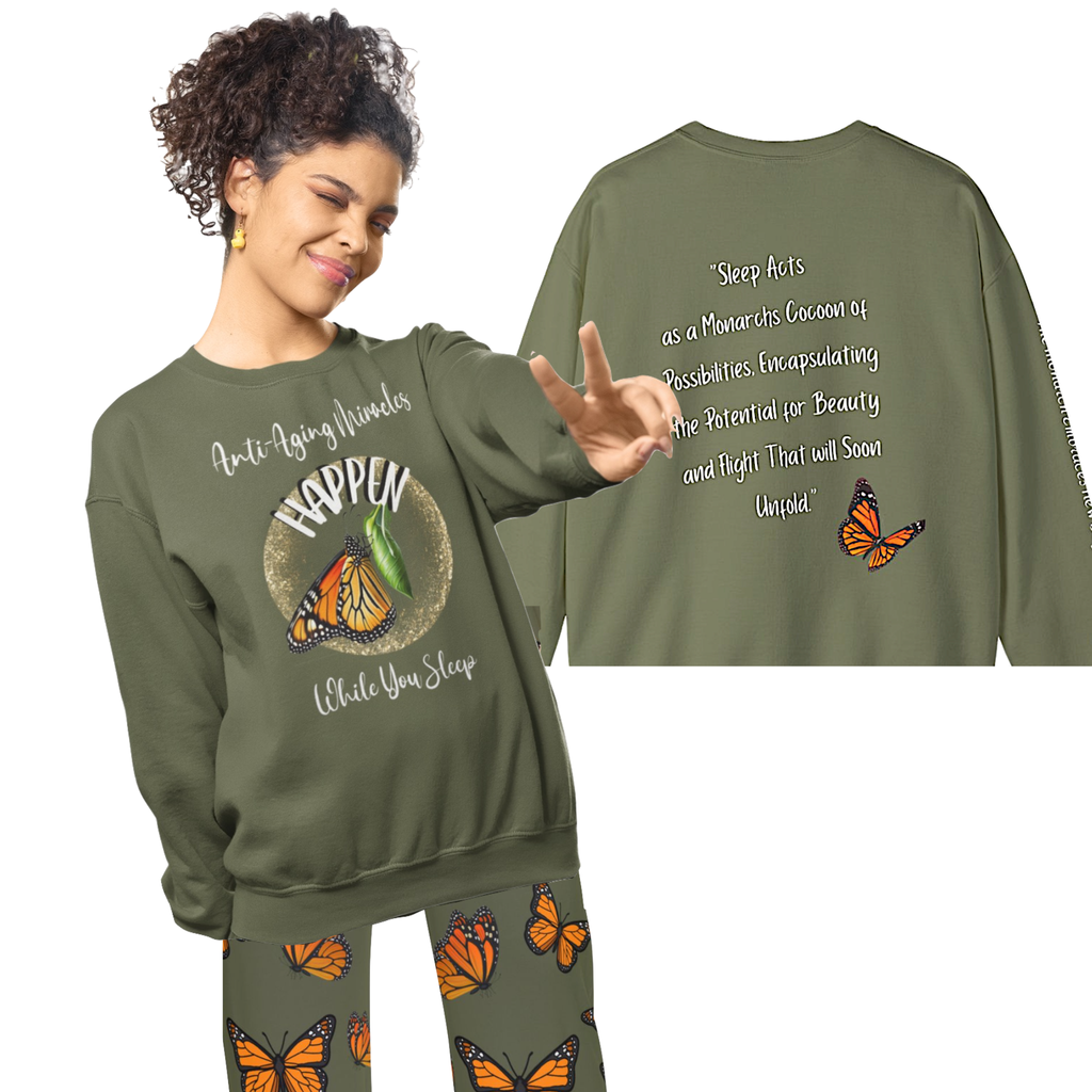 Women's Military Green Sweatshirt Style Pajama Top With-A-Message Mix & Matches CC Blu's PJ Pants & Socks Gift Sets