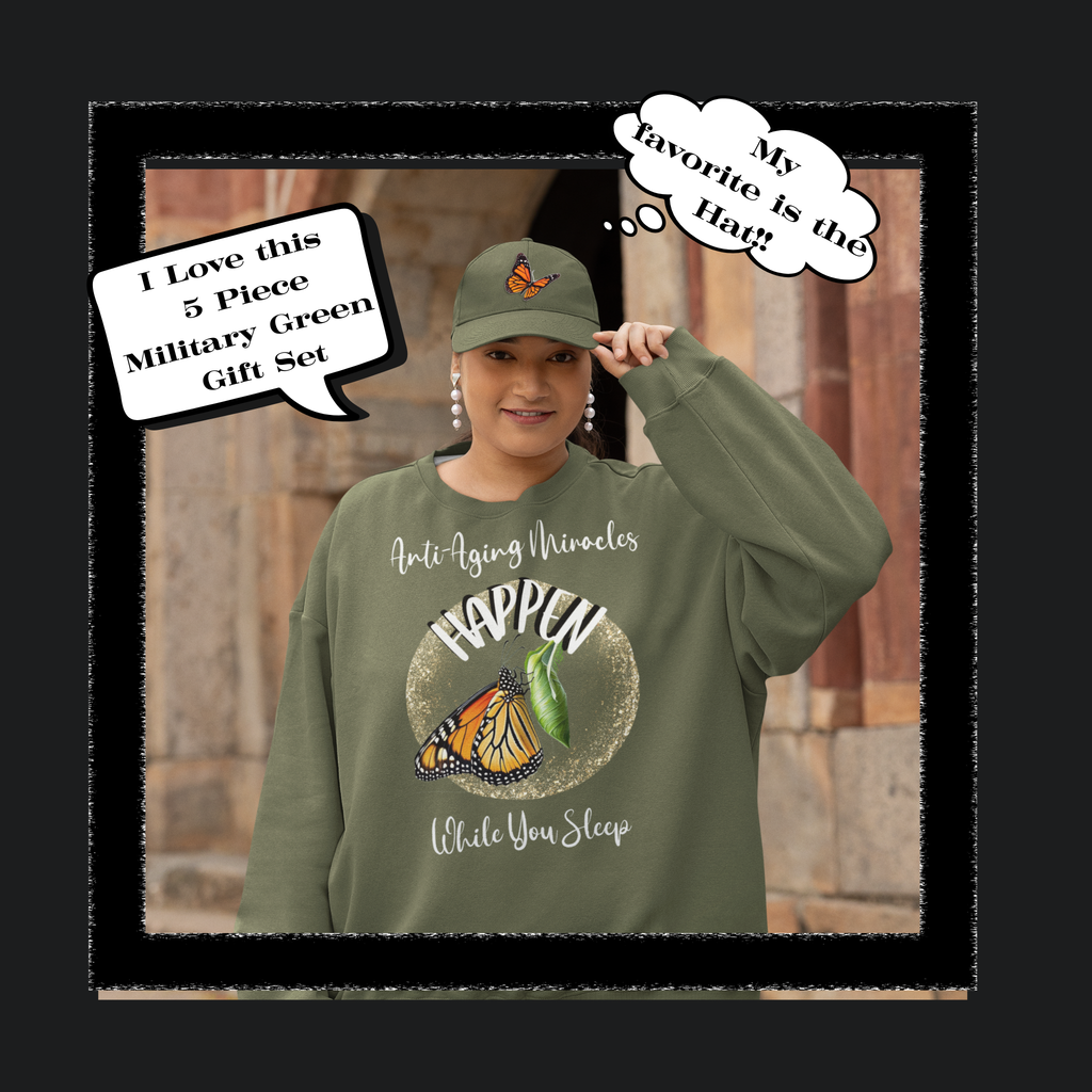 Women's Military Green Sweatshirt Style Pajama Top With-A-Message Mix & Matches CC Blu's PJ Pants & Socks Gift Sets