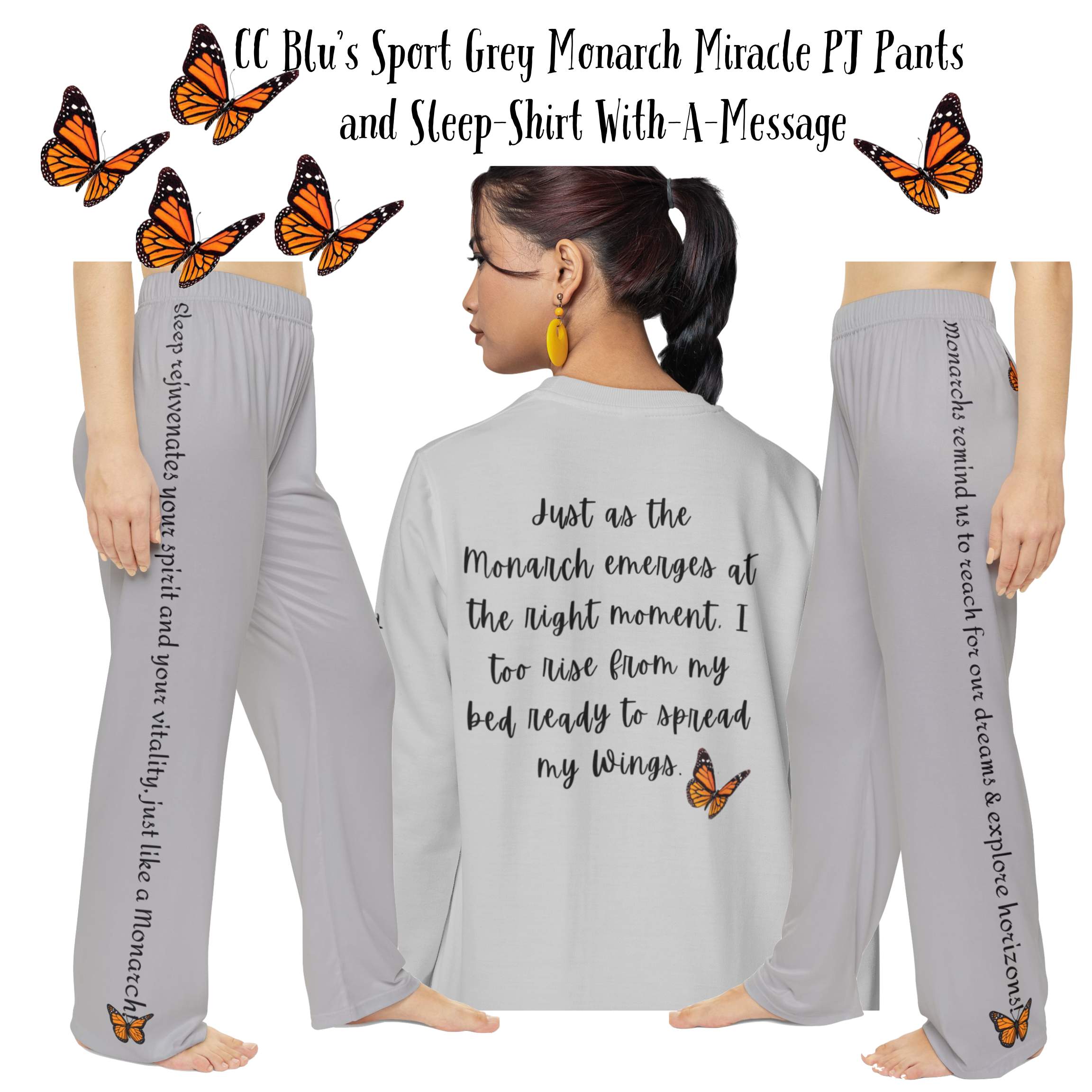 Women's Inspirational Sport Grey Monarch PJ Bottoms With-A-Message! Mix & Match With CC Blu's SlumberWear Gift Sets For Women