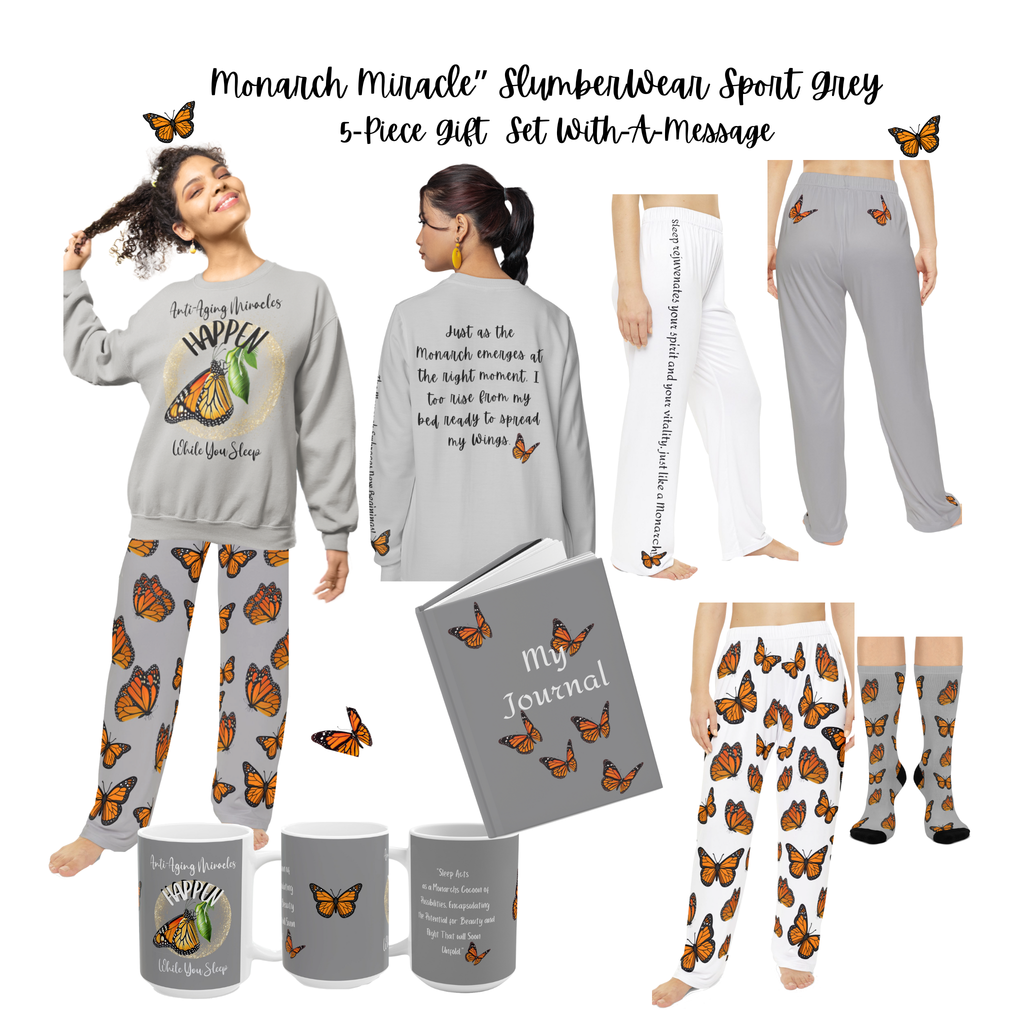 Monarch Inspirational Sport Grey Butterfly Pajama Pants. Mix & Match With CC Blu's Sweatshirt Sleep-Top & Socks!