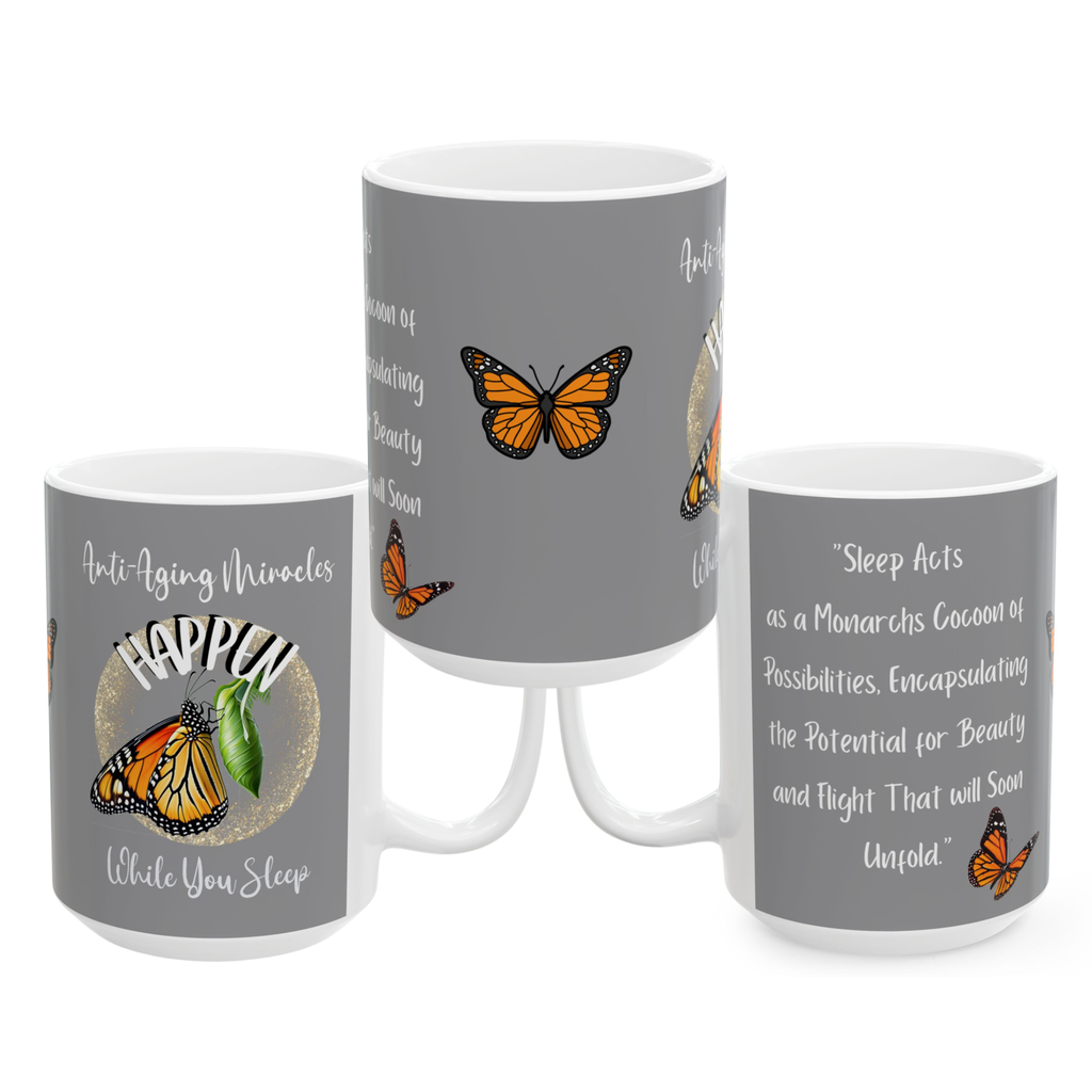 Monarch Miracles Sport Grey 15oz Designer "Mug-With-A-Message."  Start Your Day Ready to Fly!