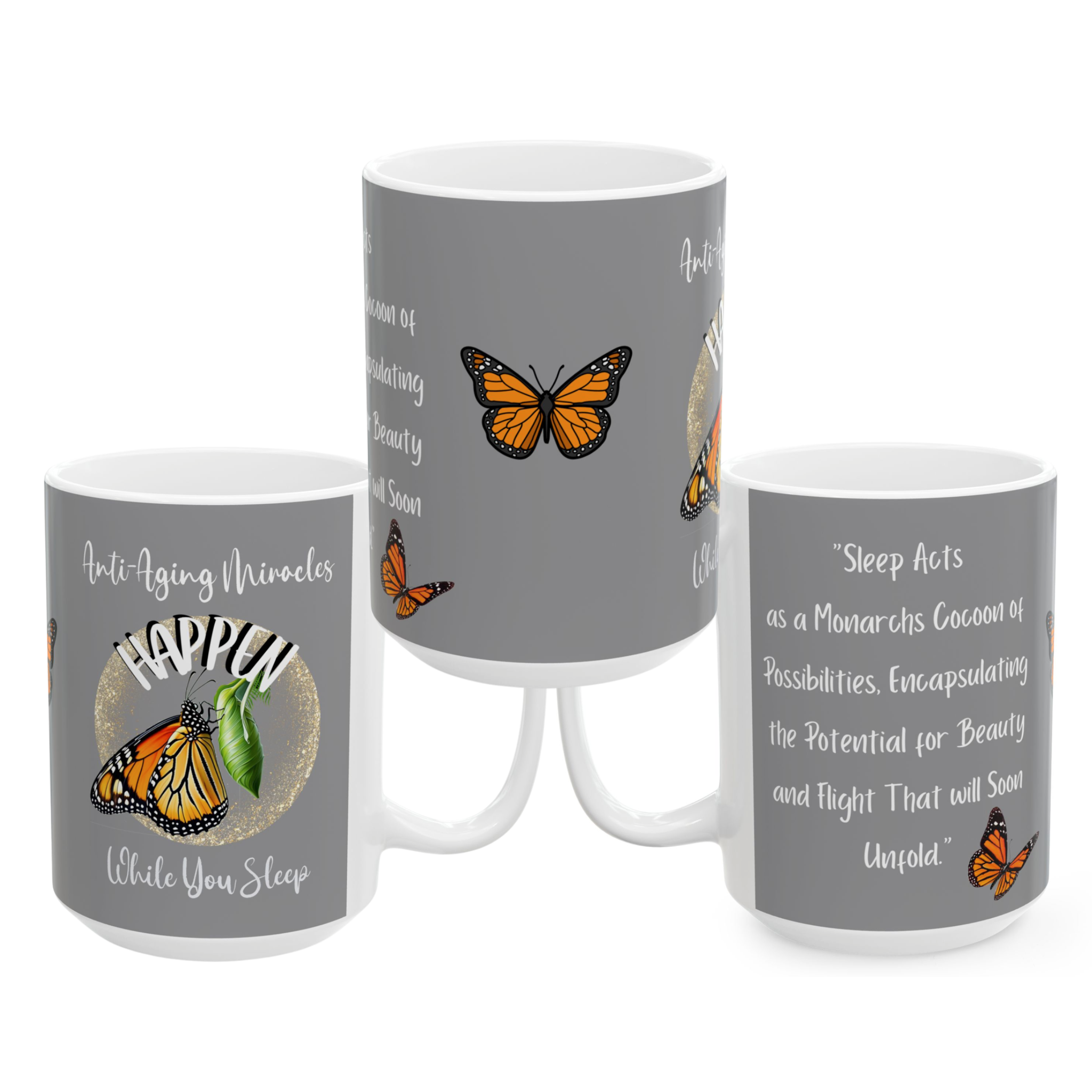 Monarch Miracles Sport Grey 15oz Designer "Mug-With-A-Message."  Start Your Day Ready to Fly!