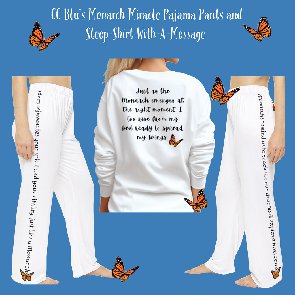 Women's Inspirational Monarch Miracle White Pajama Pants With-A-Message! Pair Them With Monarch Racerback Sleeper-Tank for Summer Fun!