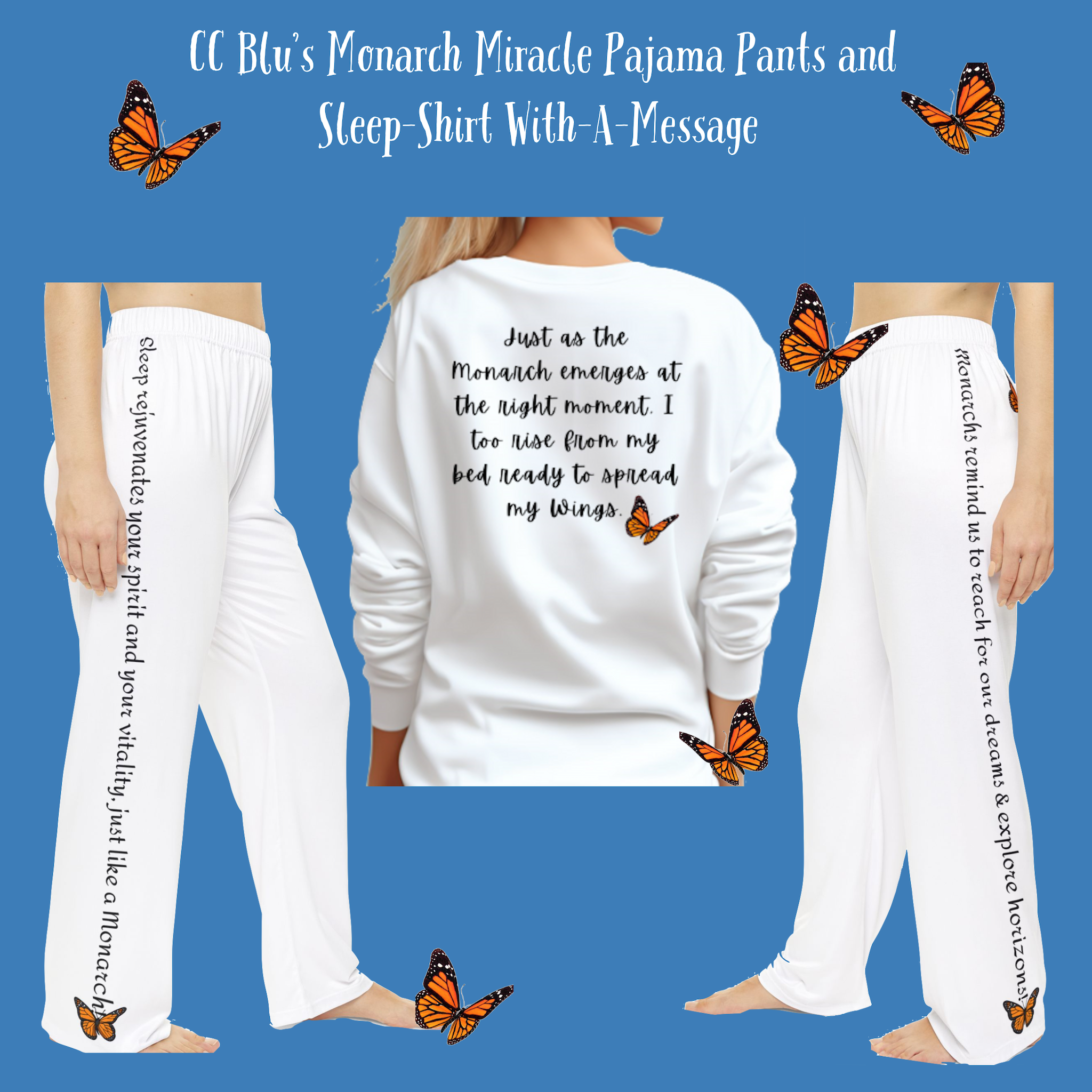 Women's Inspirational Monarch Miracle White Pajama Pants With-A-Message!