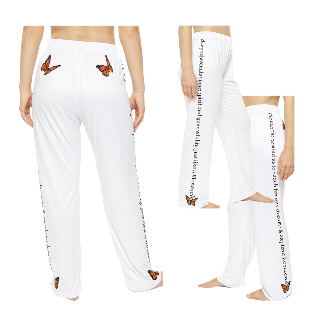 Women's Inspirational Monarch Miracle White Pajama Pants With-A-Message! Pair Them With Monarch Racerback Sleeper-Tank for Summer Fun!