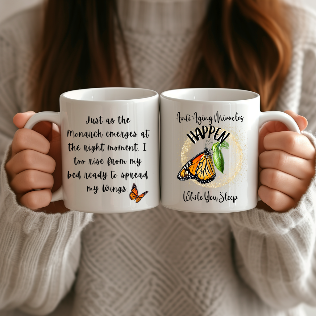 Monarch Miracles White SlumberWear 15 oz Designer "Mug-With-A-Message, Starts Your Day Ready to Fly!