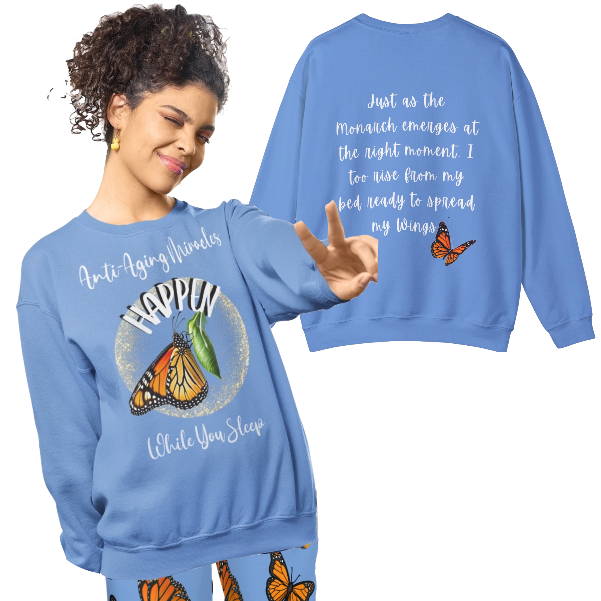 Monarch Miracle Women's Inspirational Carolina Blue Sweatshirt Style Pajama Top & Beyond.