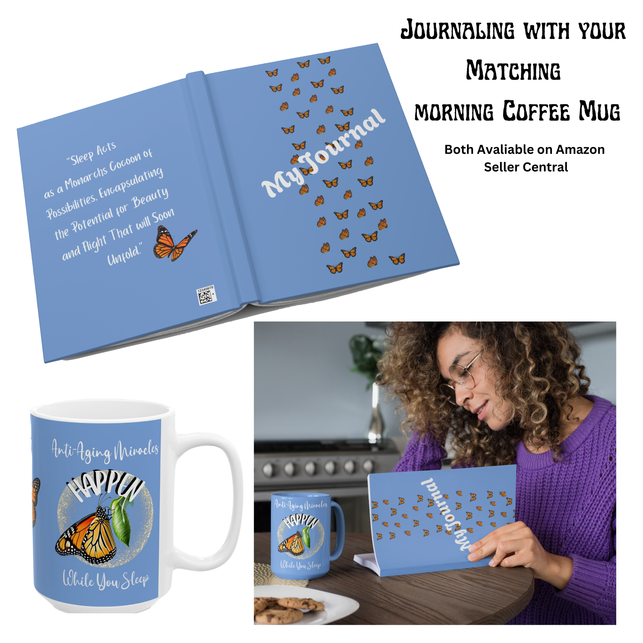 Monarch Miracles  Carolina Blue Inspirational Hardcover Life-tracking Morning Journal.
