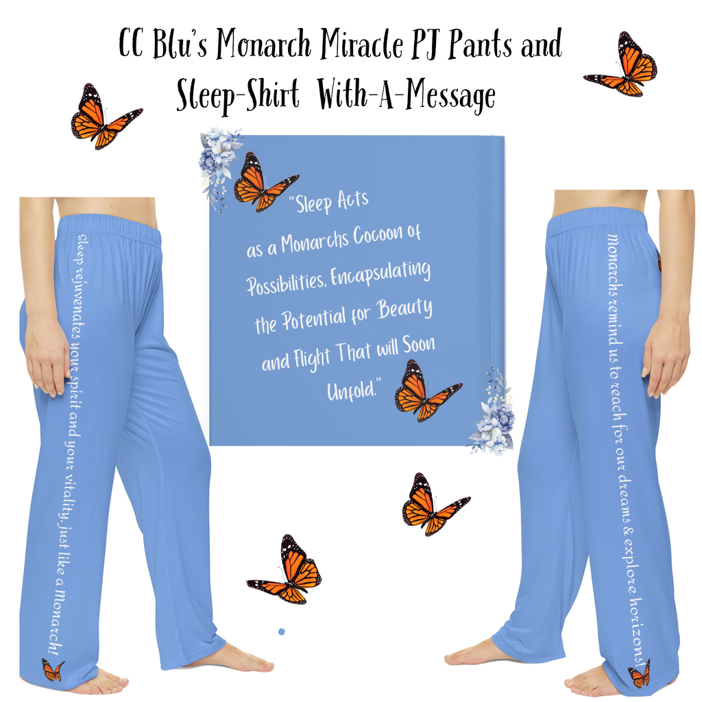 Women's Monarch Inspirational Carolina Blue Butterfly Pajama Pants!  Mix & Match CC Blu's Sweatshirt Sleep-Top & Socks!