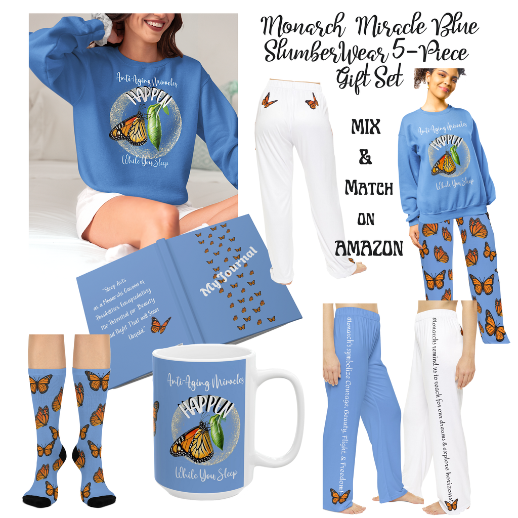 Women's Monarch Inspirational Carolina Blue Butterfly Pajama Pants!  Mix & Match CC Blu's Sweatshirt Sleep-Top & Socks!