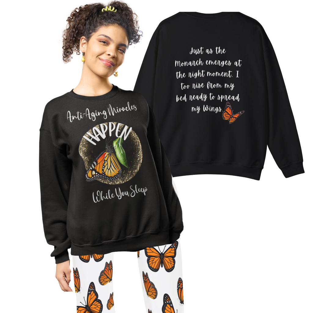 Women's Monarch Miracle Inspirational Black Sweatshirt-Style Pajama Sleep-Top With-A-Message!