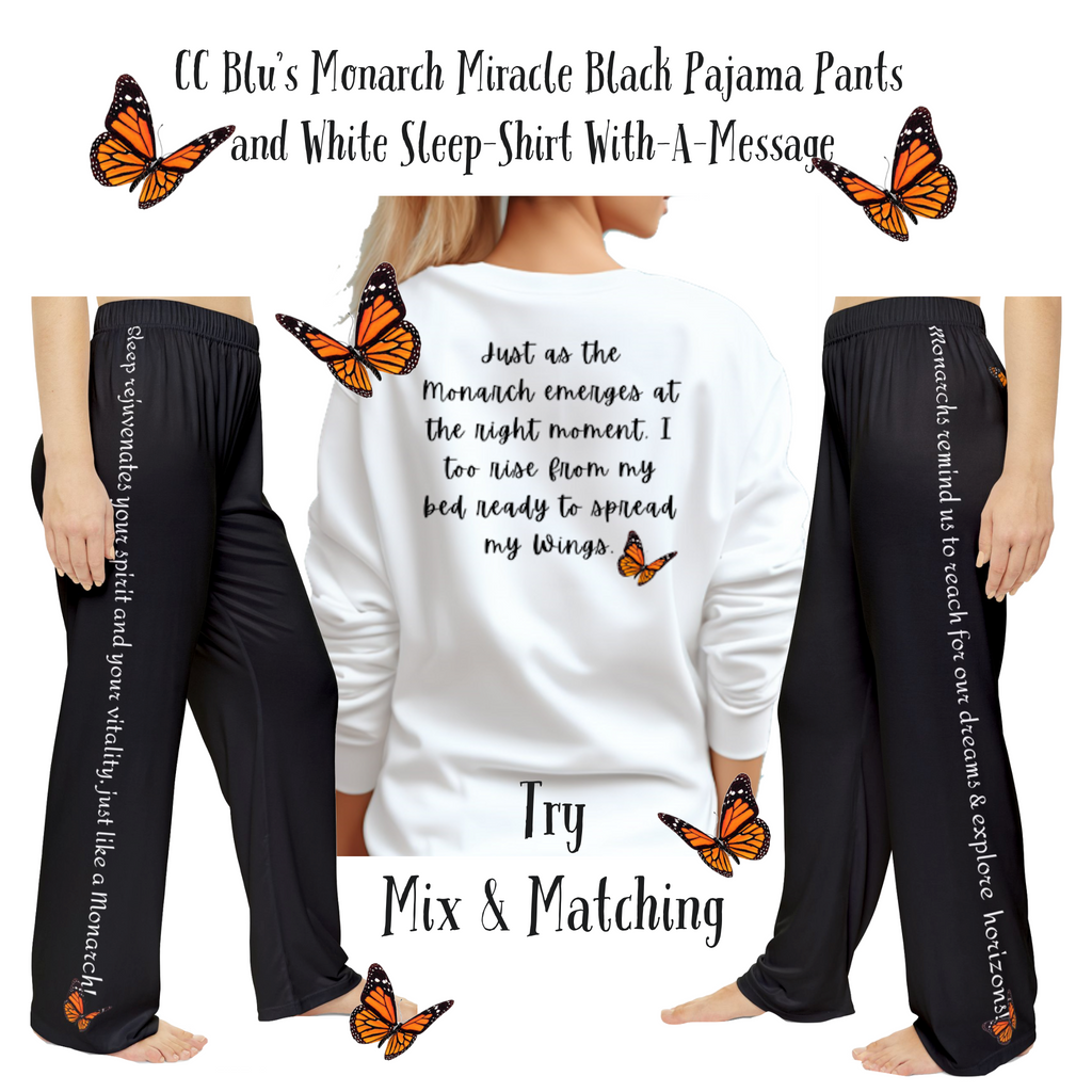 Women's Monarch Miracle Inspirational Black Sweatshirt-Style Pajama Sleep-Top With-A-Message!