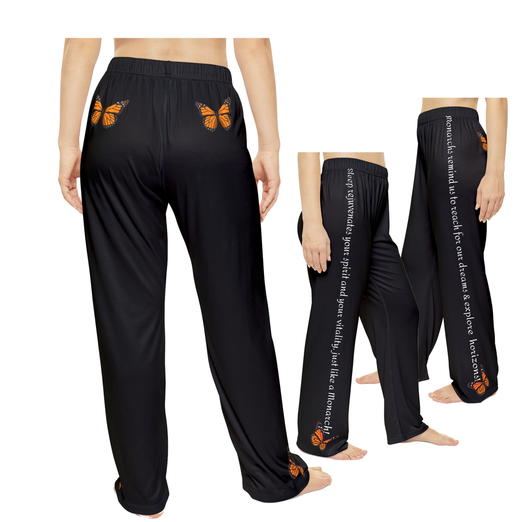 Women's Monarch Miracle  Inspirational Black Pajama Pants With-A-Message Down Each Leg! Mix & Match With CC Blu's Sleep-Tops & Socks!