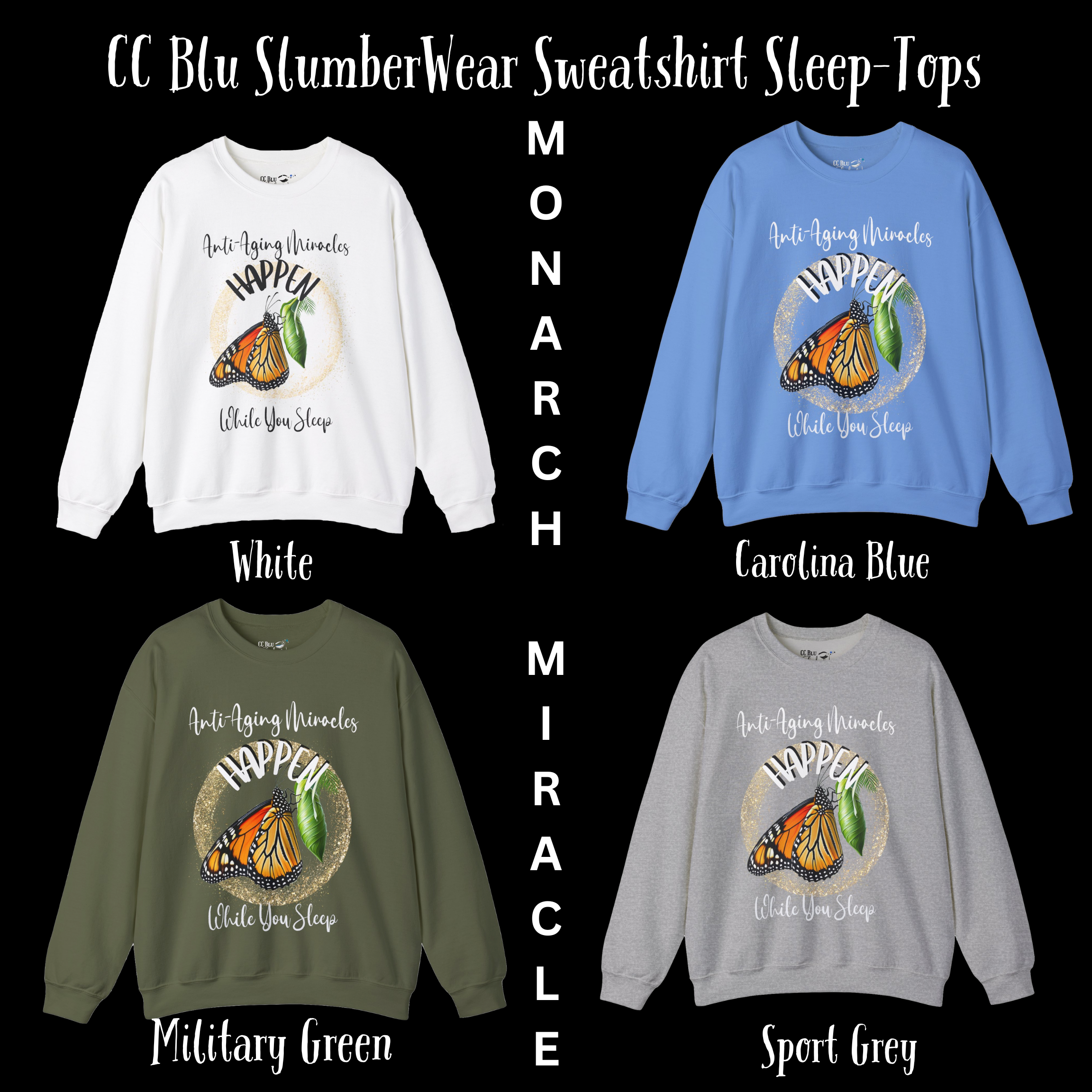 Women's Monarch Miracle  Inspirational Black Pajama Pants With-A-Message! Mix & Match With CC Blu's Sweatshirt Sleep-Top & Socks!