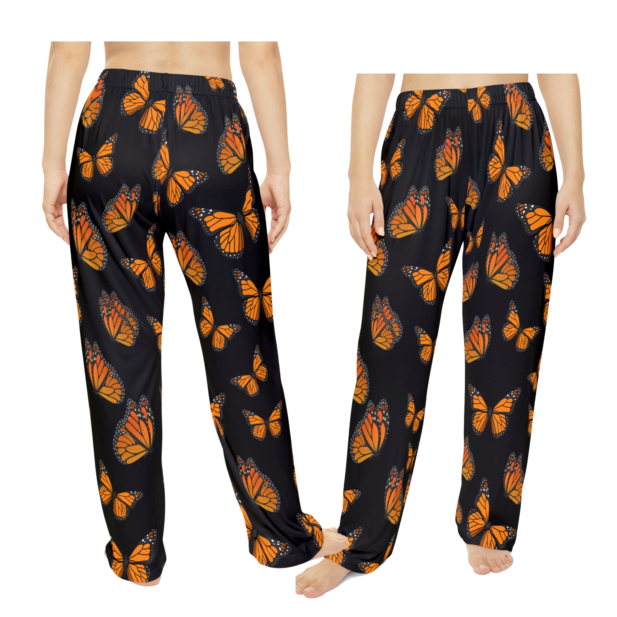 Women's Inspirational Monarch Miracle Black Butterfly Pajama Pants. Buy With CC Blu's Black Sweatshirt Sleep-Top & Socks!
