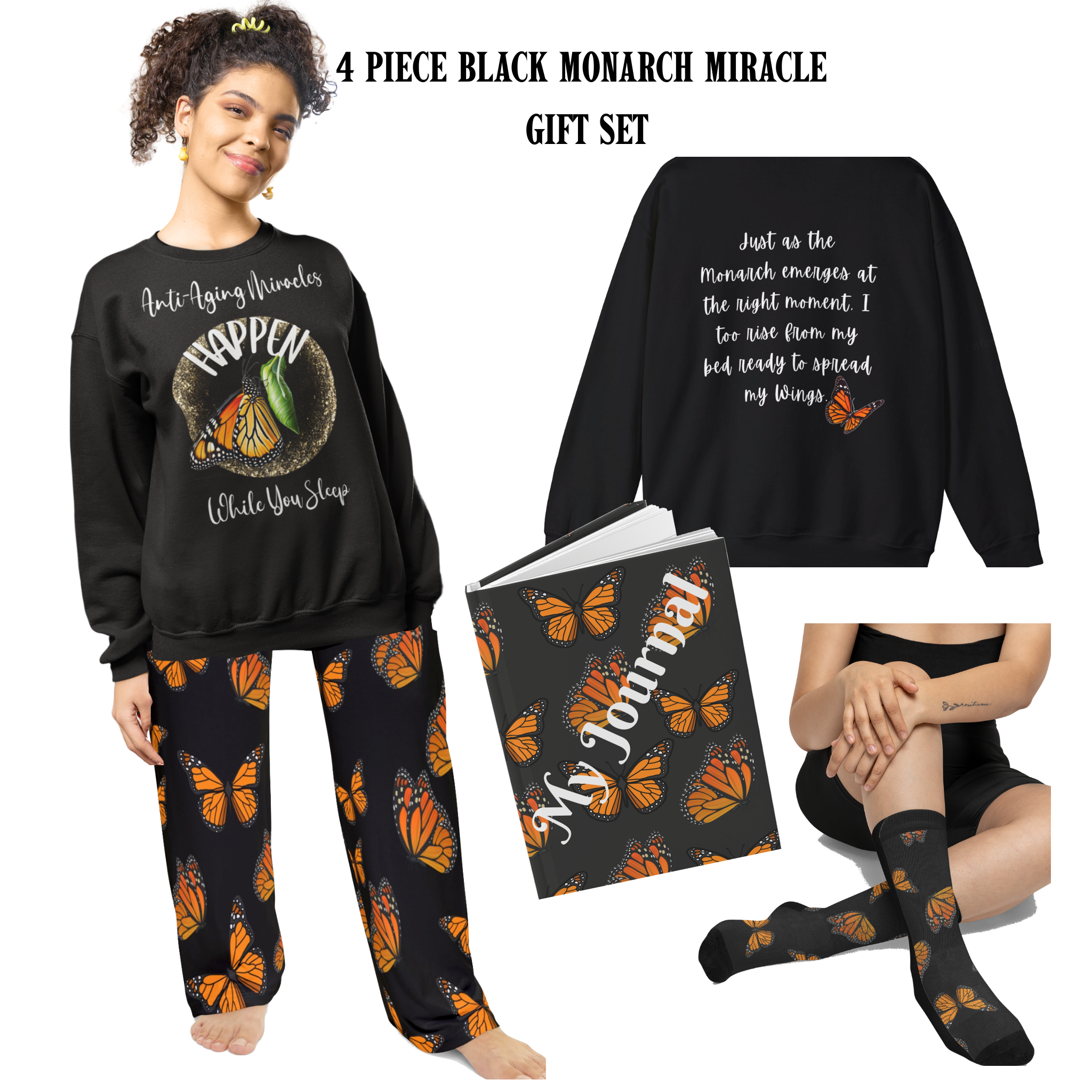 Women's Inspirational Monarch Miracle Black Butterfly Pajama Pants. Mix & March With CC Blu's Sleep Tops & Socks!