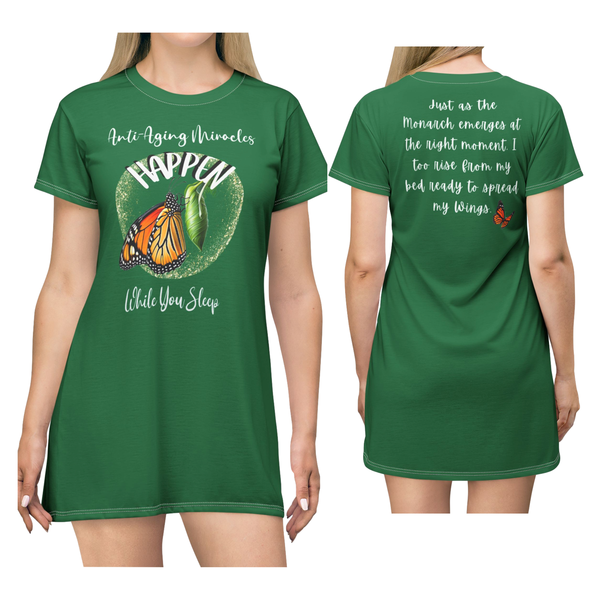Monarch Miracle Green Goddess Sleeper T-Dress With-A-Message  Matches CC Blu's SlumberWear Undies & Socks!