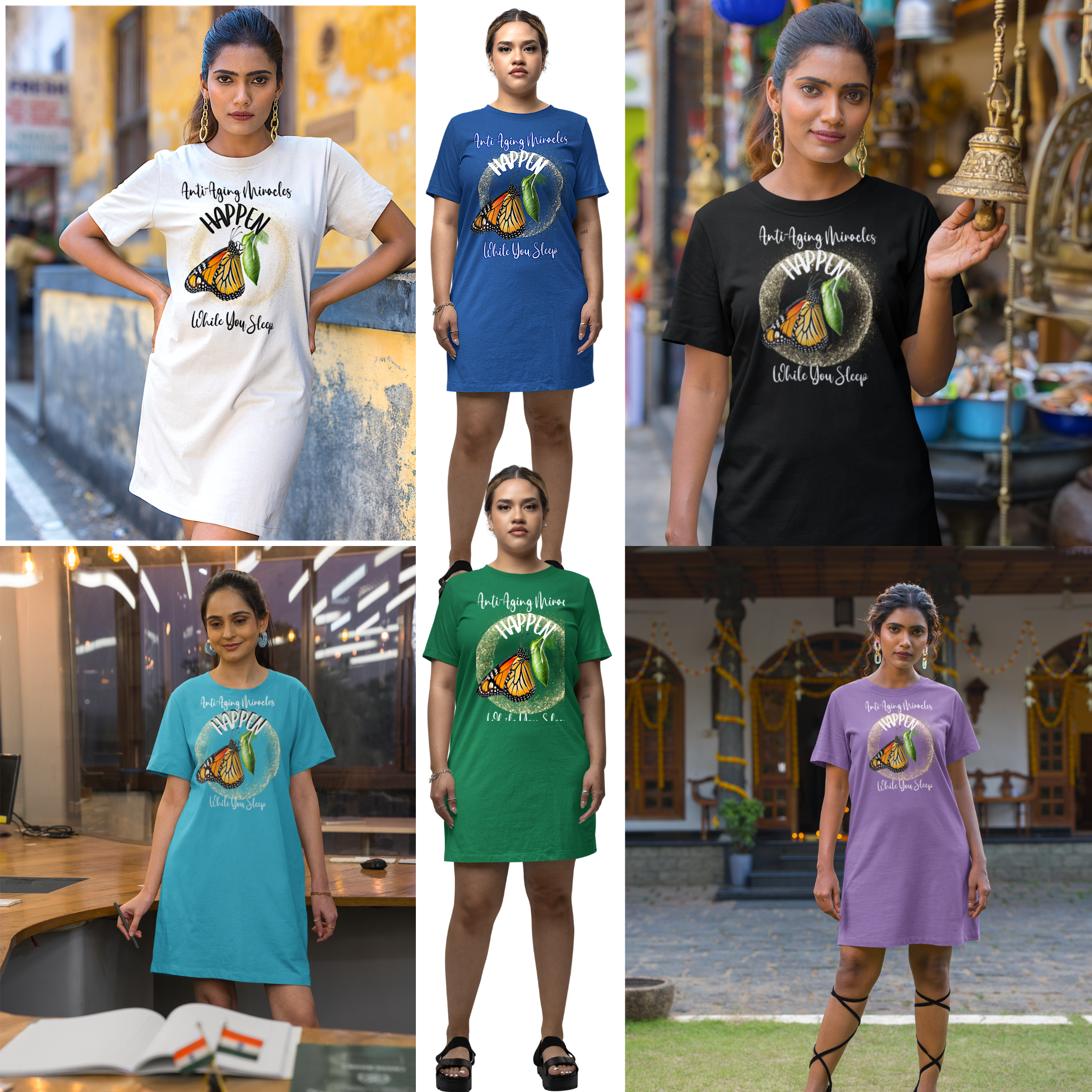 Women's  Monarch Miracle Bashful Black Sleeper T-Dress With Inspirational Message! Add CC Blu's Matching Undies & Socks!